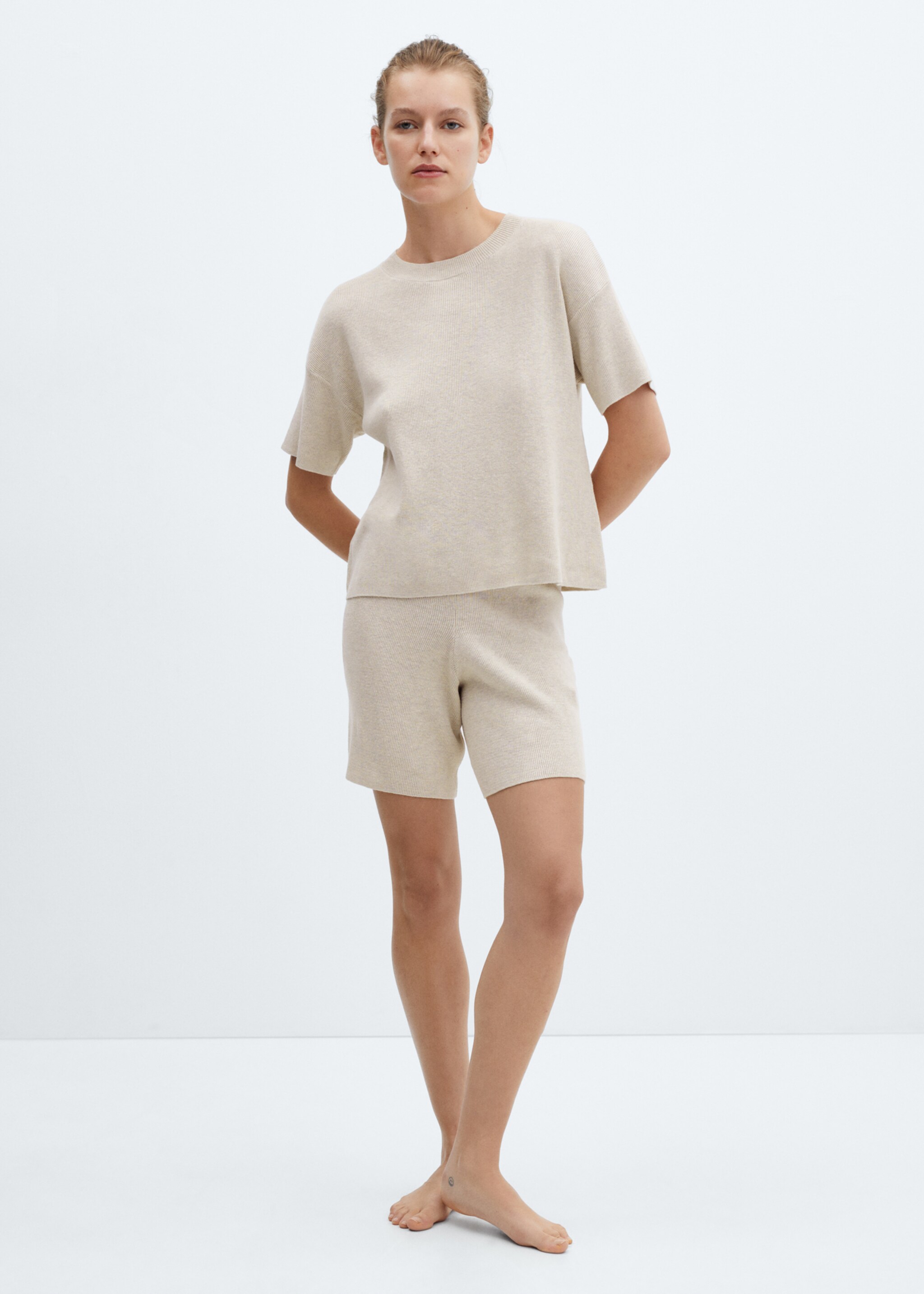 Cotton linen-blend knit t-shirt - General plane, Beige. Ref: 67095989-00.