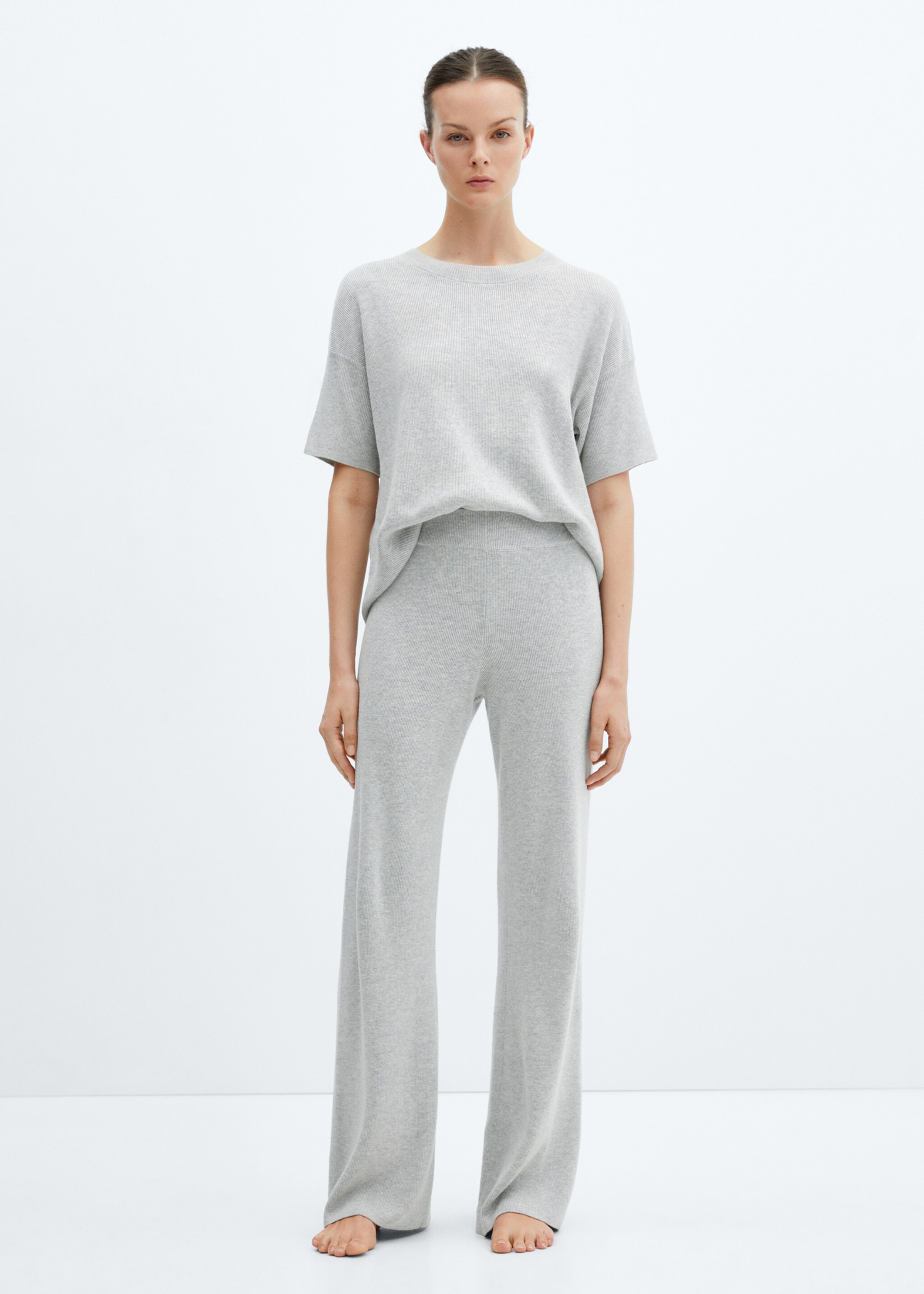 Cotton linen-blend knit t-shirt - General plane, Light Heather Grey. Ref: 67095989-00.