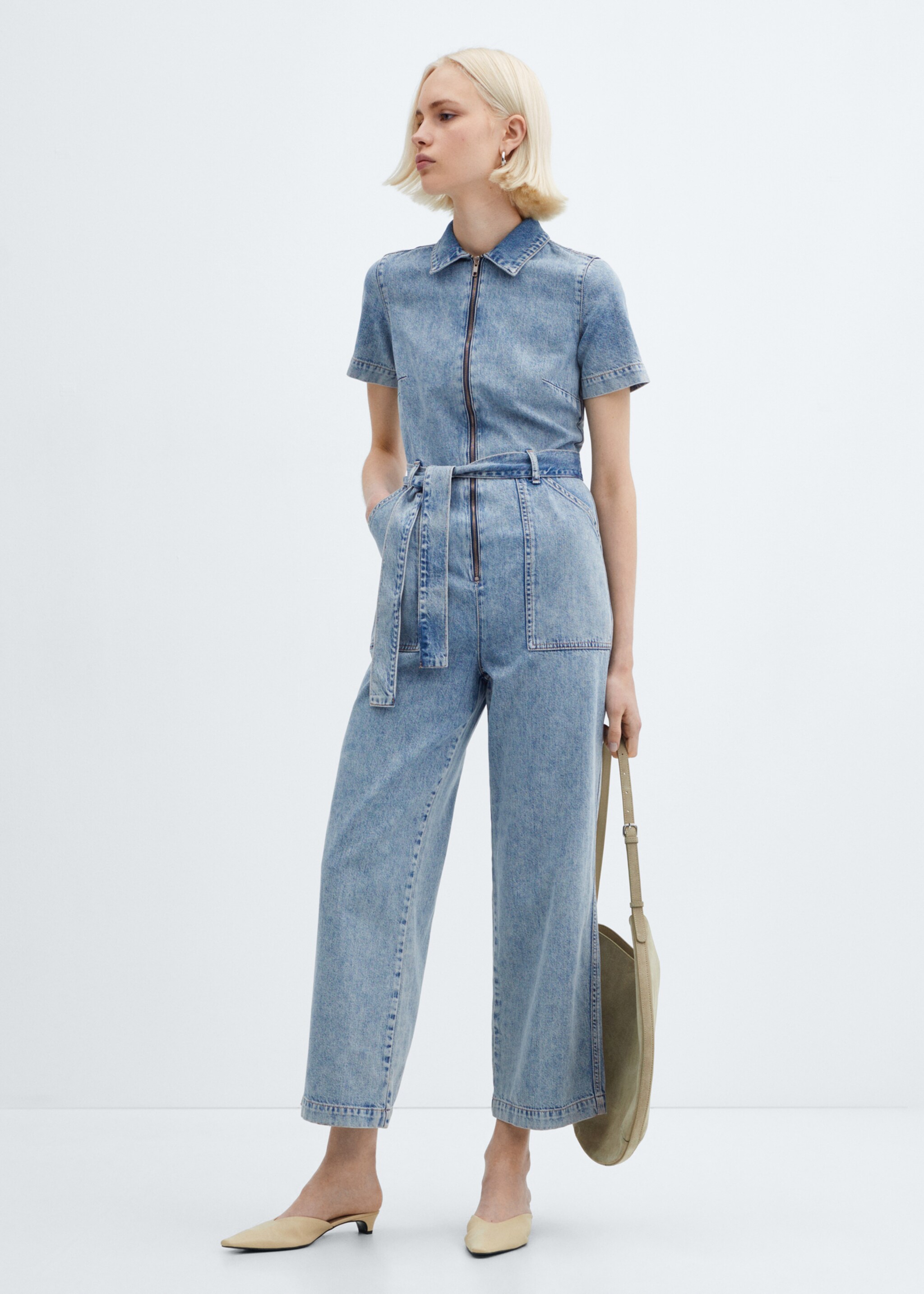 Kurzärmliger Jeans-Jumpsuit - Allgemeine Ansicht