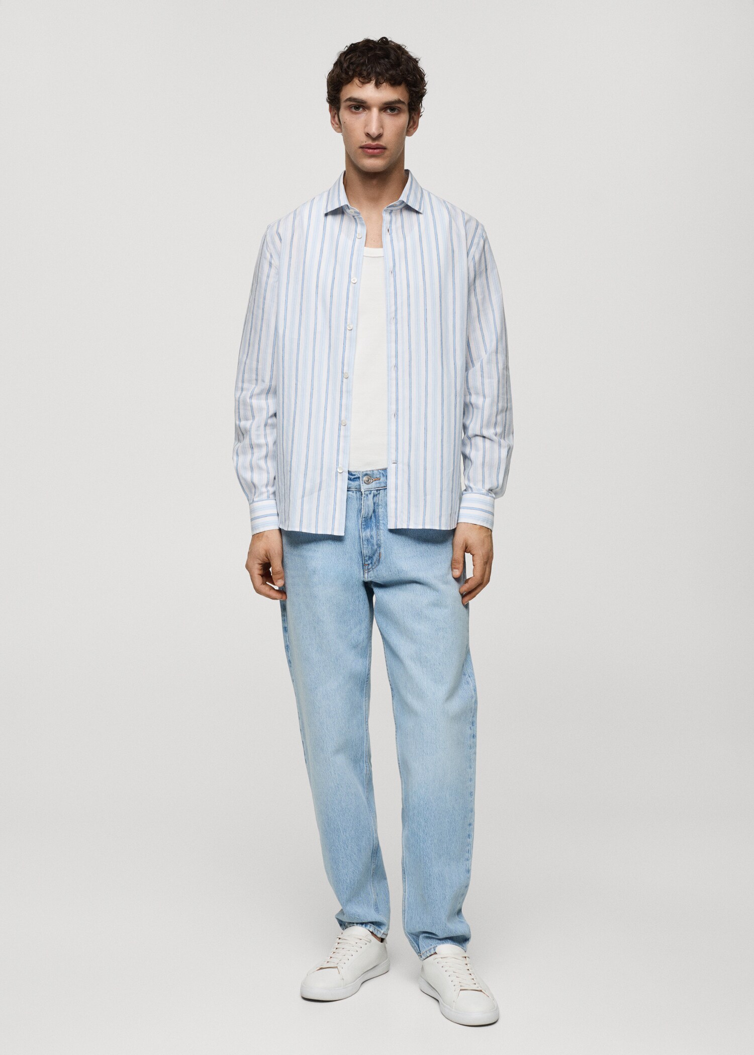 Classic-fit cotton linen rustic striped shirt - General plane