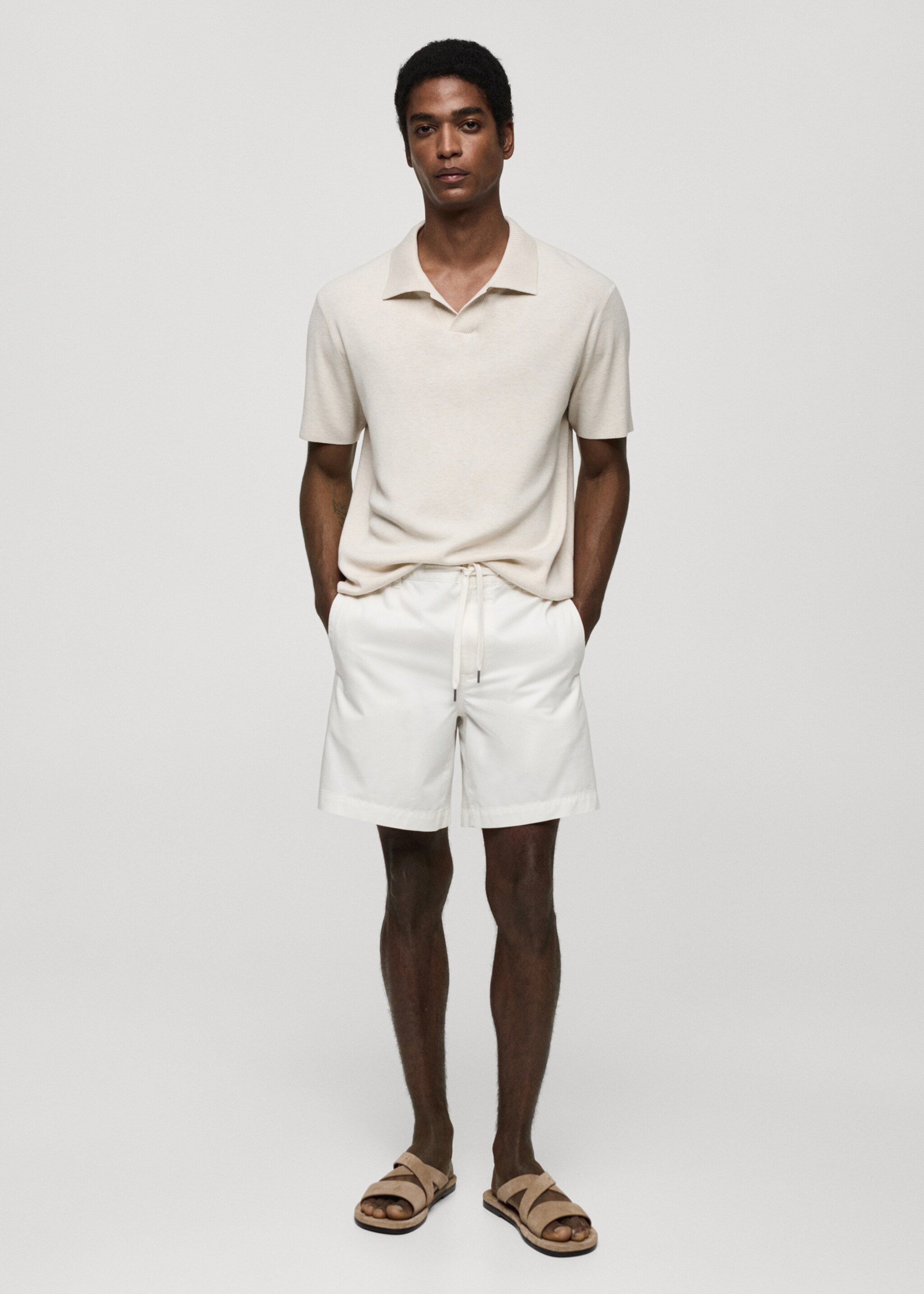100% cotton bermuda shorts with drawstring - General plane