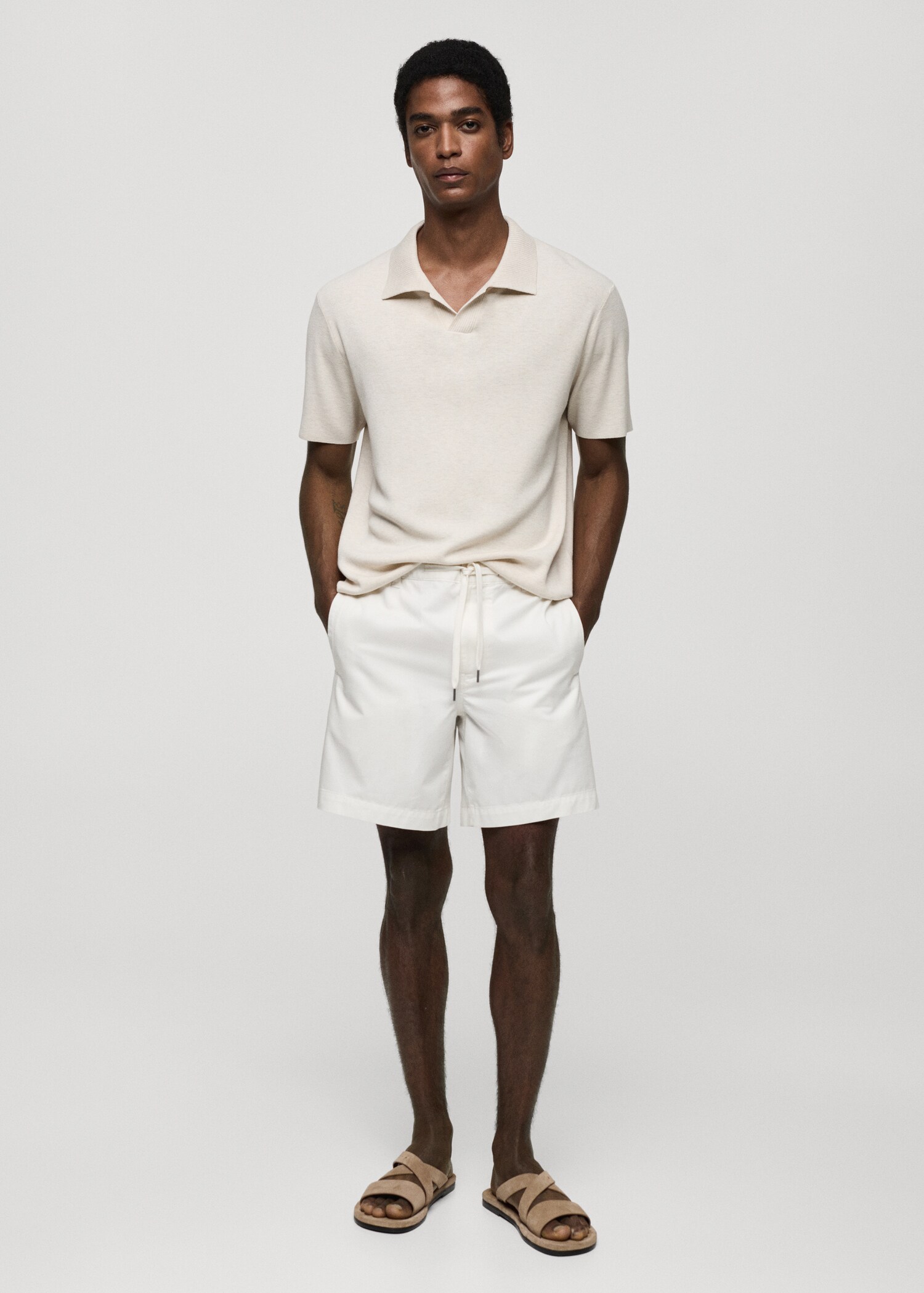 100% cotton bermuda shorts with drawstring - General plane