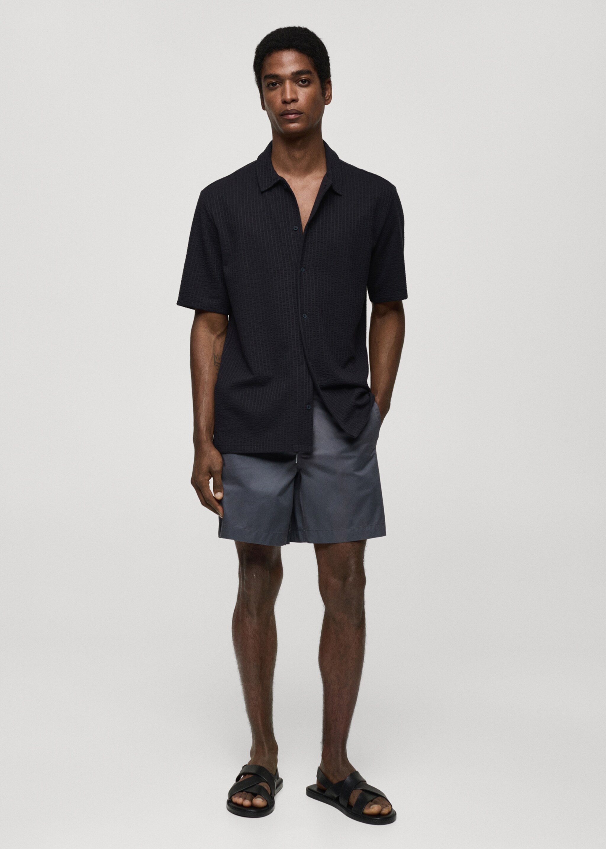 100% cotton bermuda shorts with drawstring - General plane