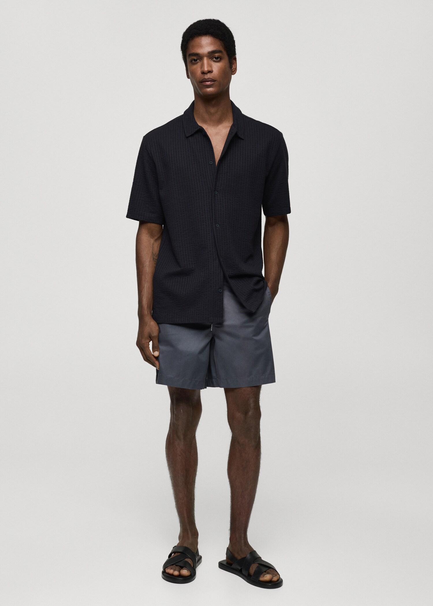 100% cotton bermuda shorts with drawstring - General plane