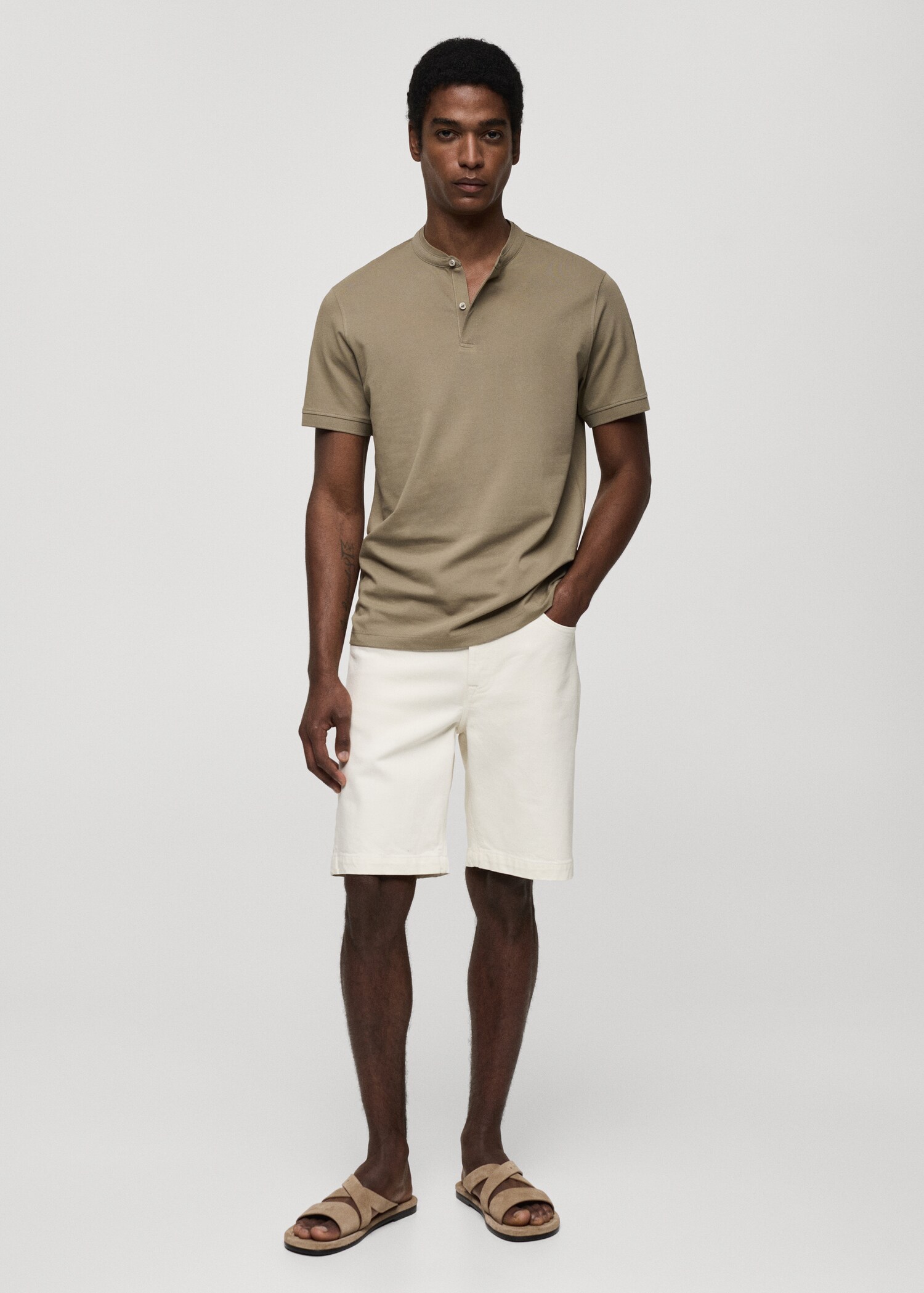 Cotton pique polo shirt with mao collar - General plane