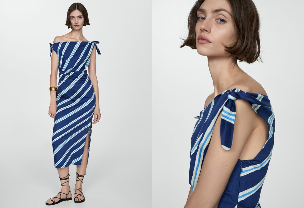 Stripe-print dress with bow - Women | MANGO OUTLET USA