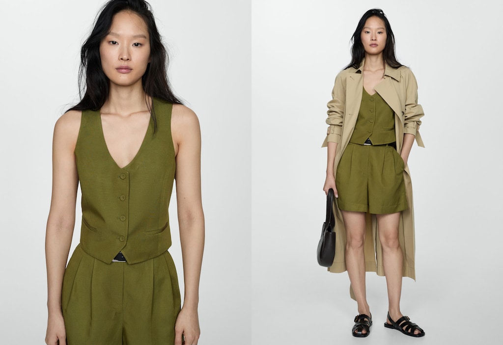 Tweed gilet with jewel button - Women | MANGO OUTLET USA