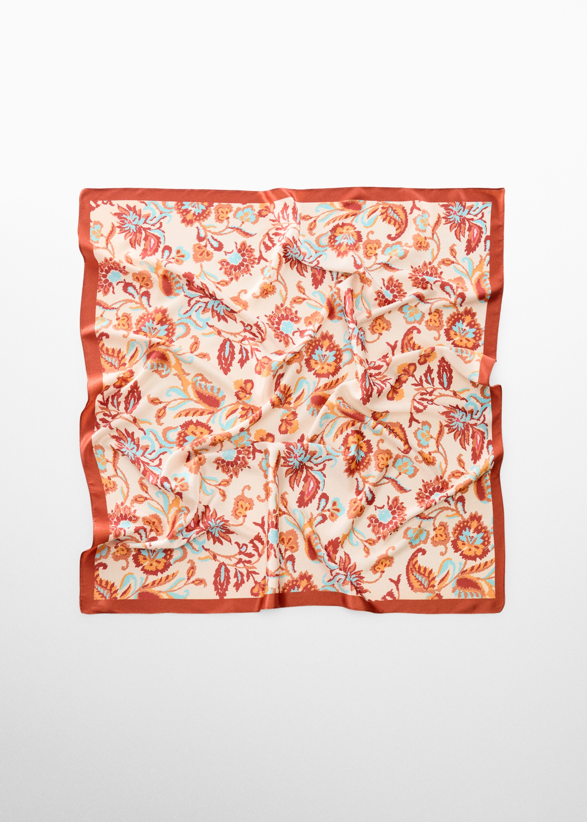 Floral-print scarf - Article without model, Burnt Orange. Ref: 77000230-00.
