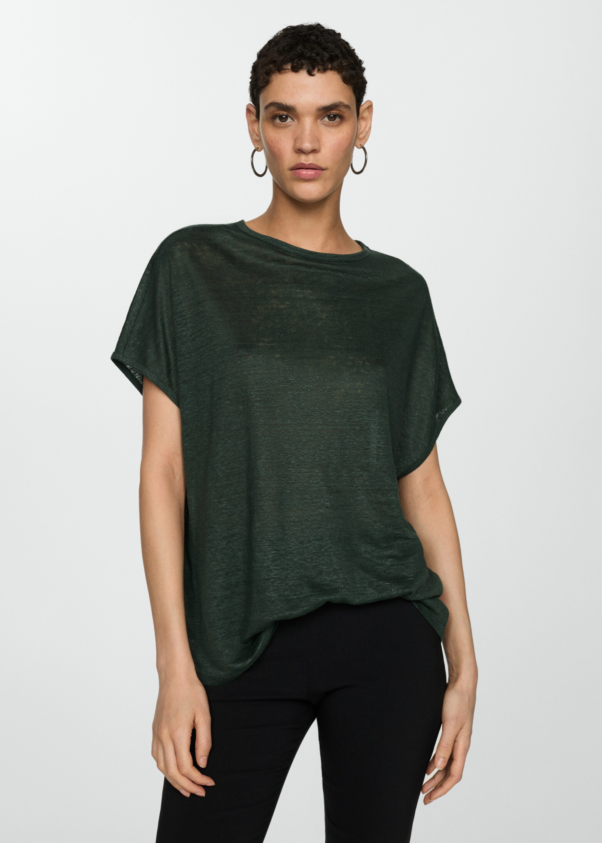 Short-sleeved linen t-shirt - Medium plane, Green. Ref: 77000353-00.