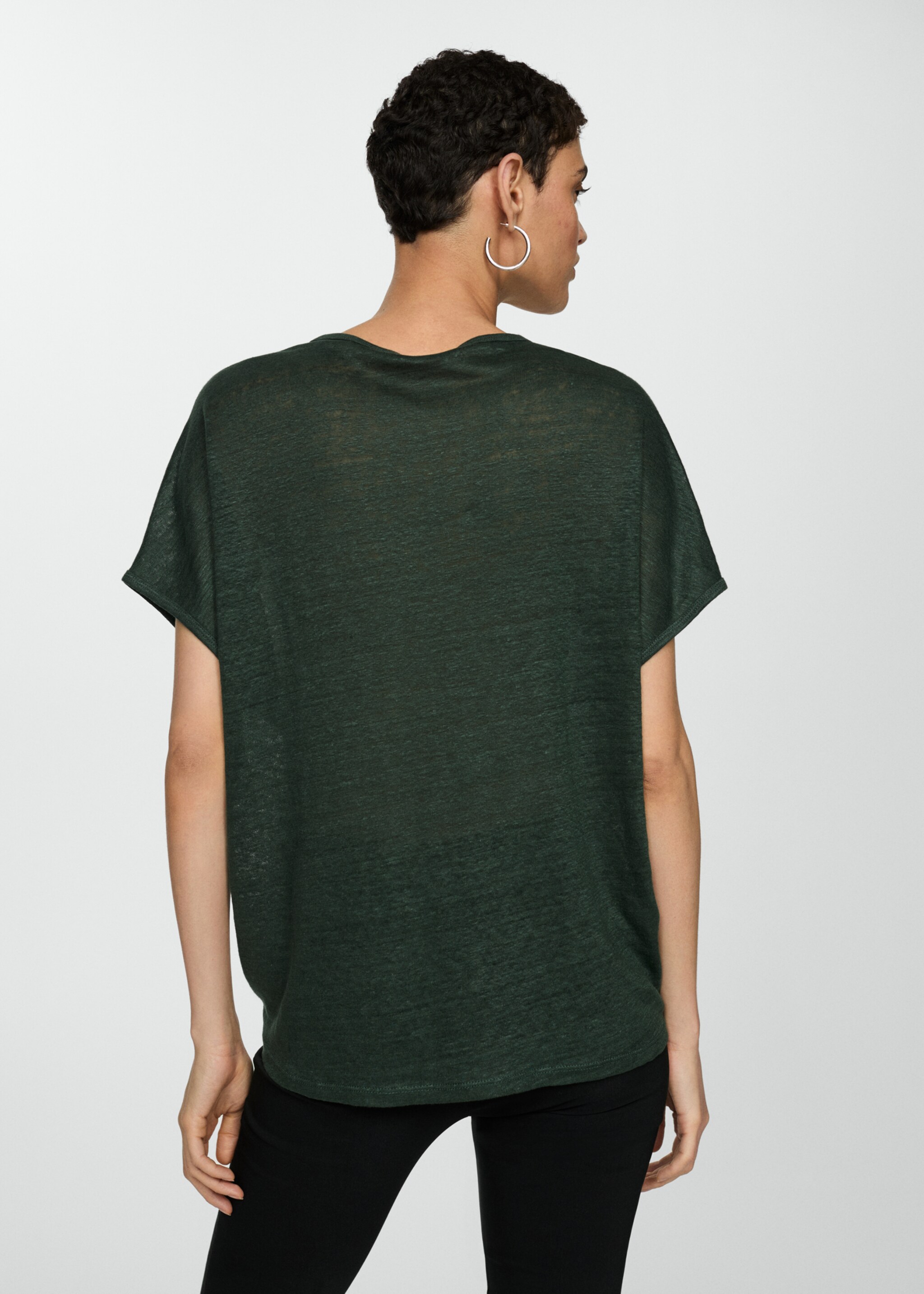 Short-sleeved linen t-shirt - Reverse of the article, Green. Ref: 77000353-00.
