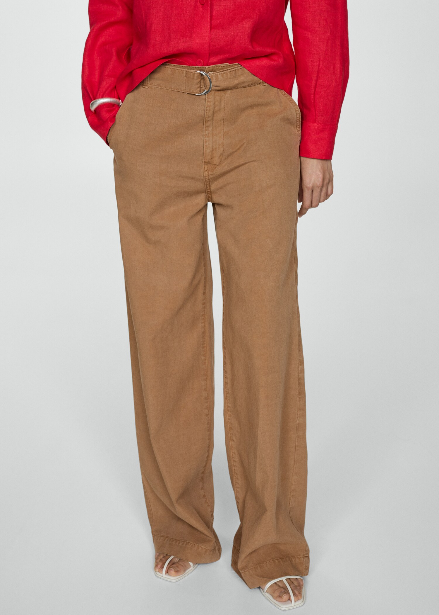 Flowy wideleg trousers with belt - Medium plane