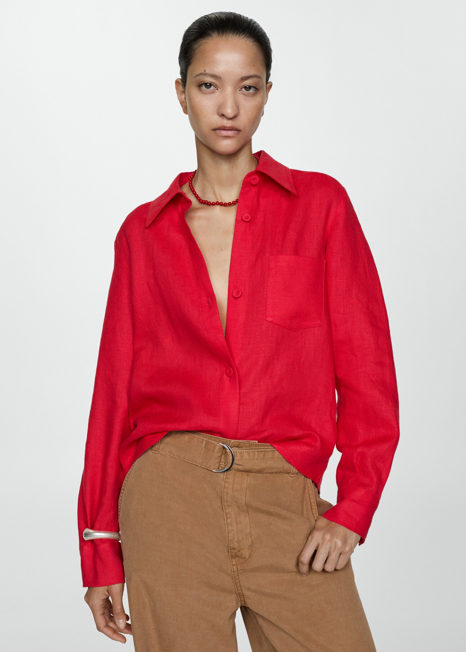 Flowy wideleg trousers with belt - Details of the article 1