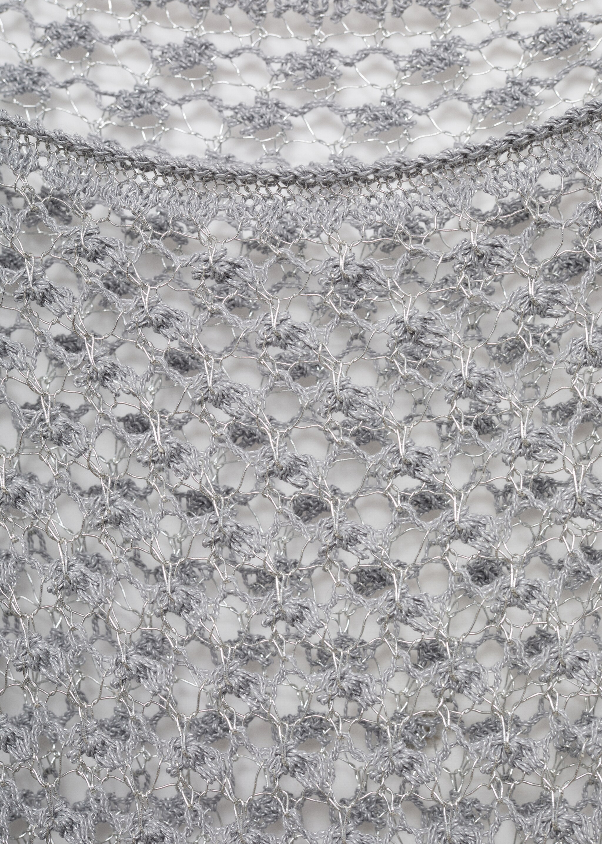 Crochet lurex dress - Details of the article 8, Silver. Ref: 77000385-00.
