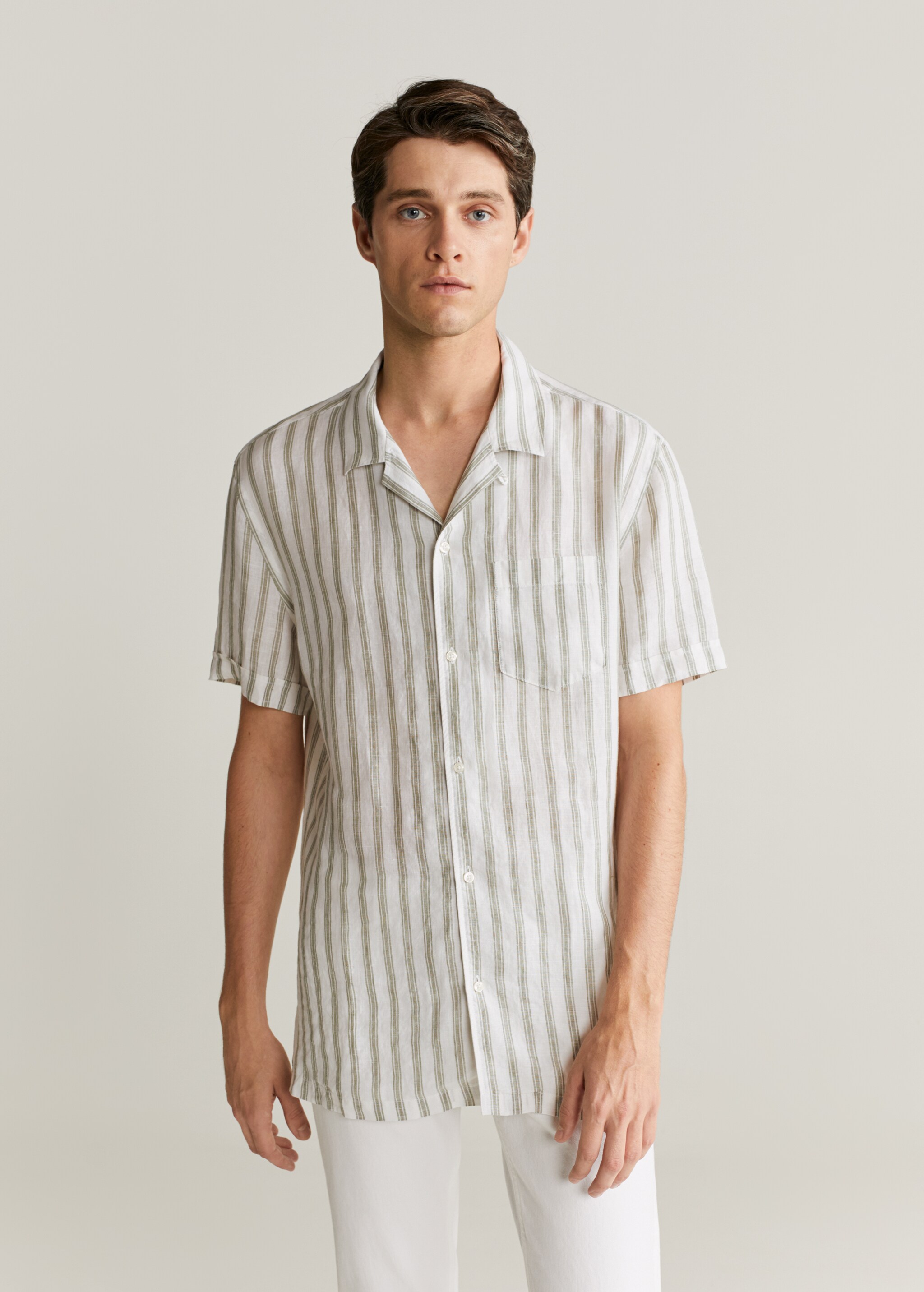 Camisa regular fit 100% lino rayas - Plano medio