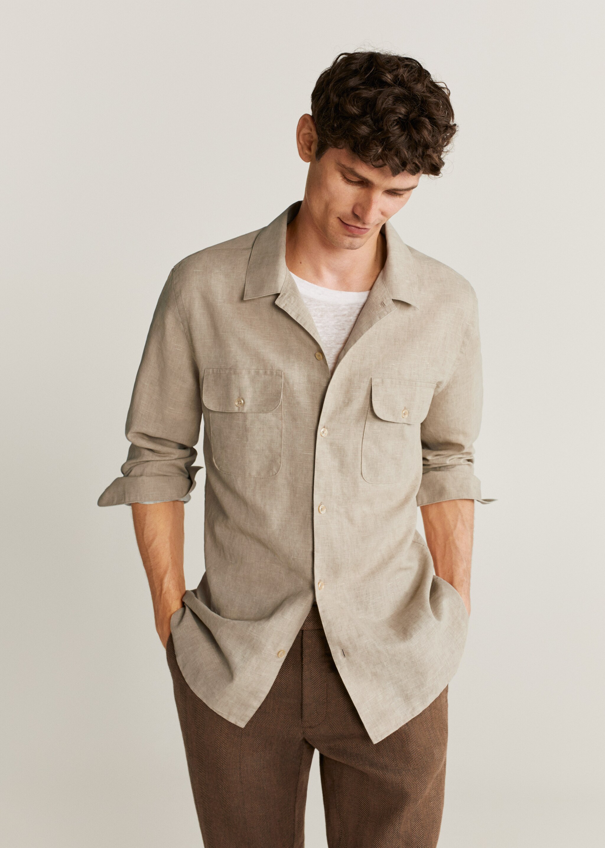 Sobrecamisa regular fit lino algodón - Plano medio
