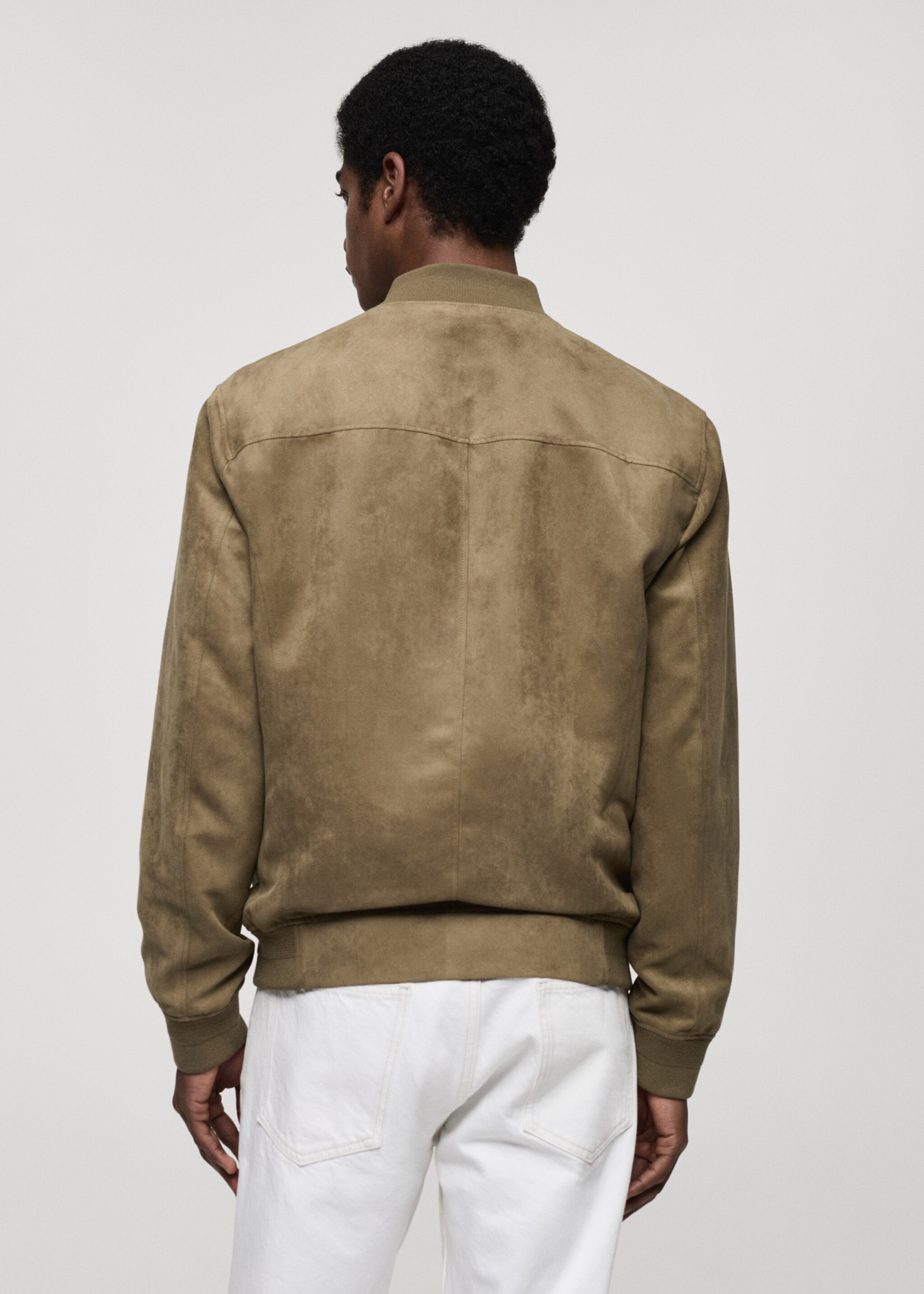 Blouson bomber imitation daim - Verso de l’article, Kaki. Ref: 77000571-00.