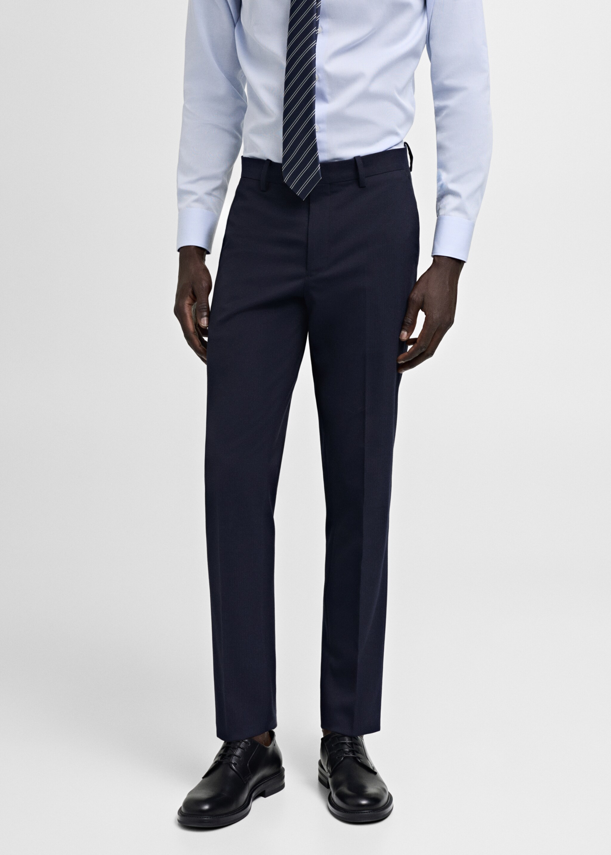 Stretch-fabric slim-fit suit trousers - Medium plane, Dark Navy. Ref: 77000573-00.