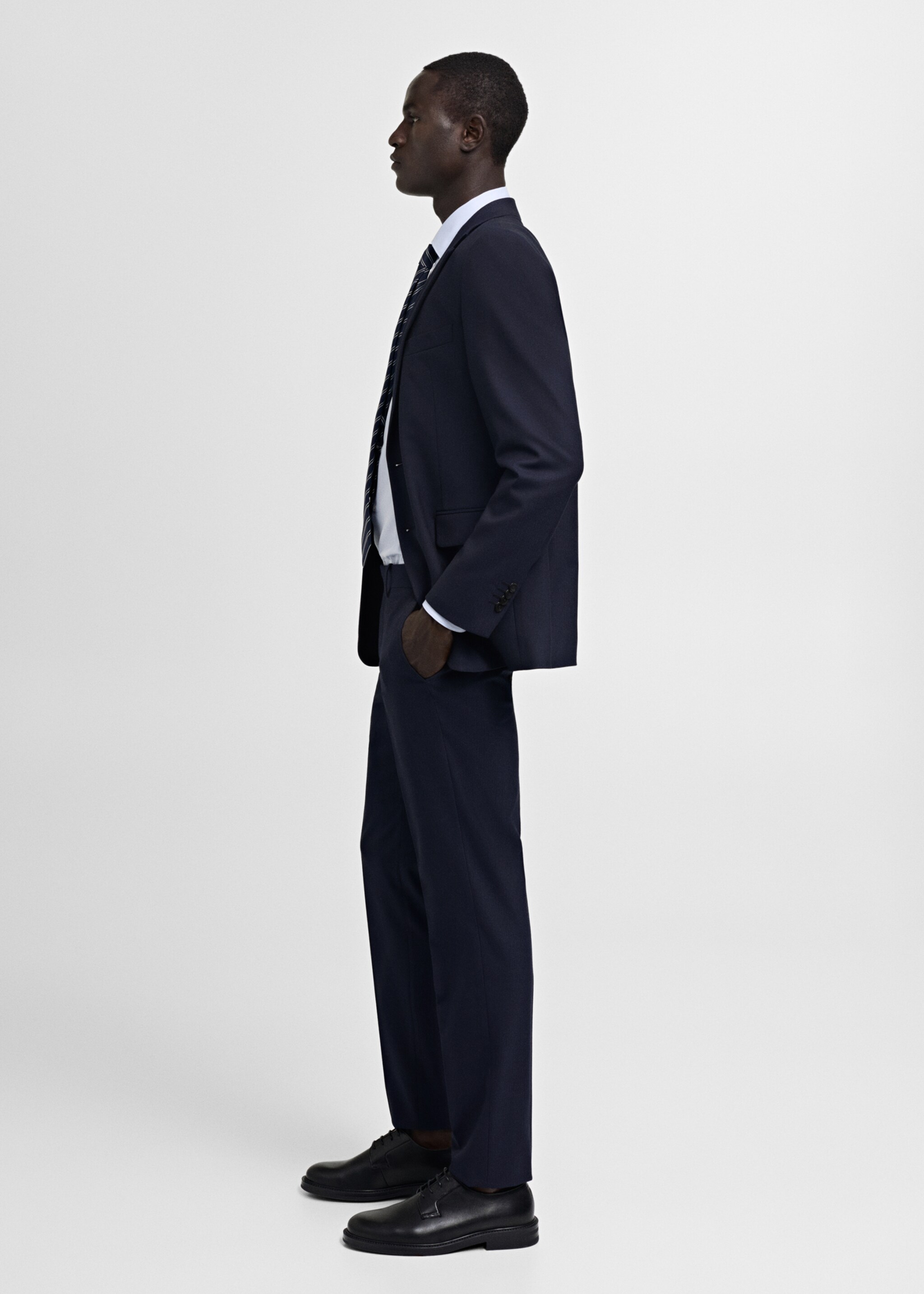 Stretch-fabric slim-fit suit trousers - Details of the article 1, Dark Navy. Ref: 77000573-00.