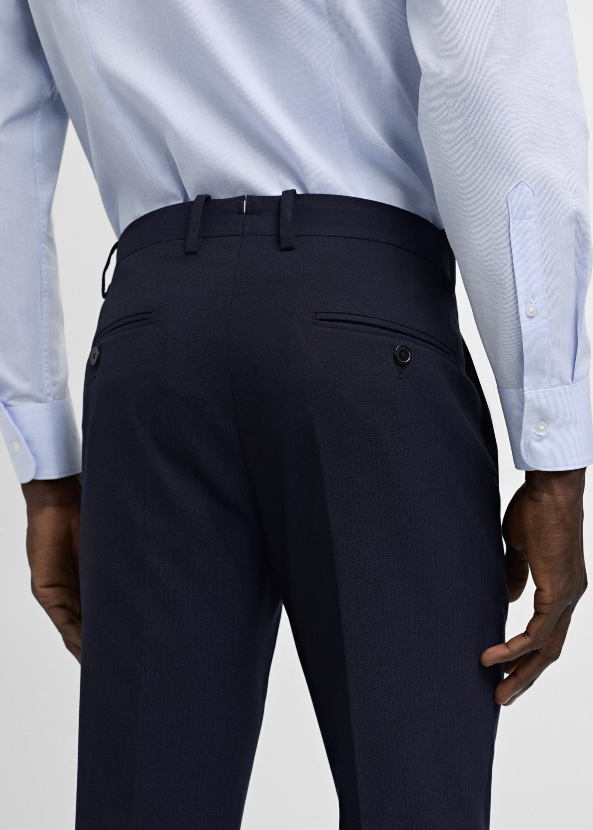 Stretch-fabric slim-fit suit trousers - Details of the article 2, Dark Navy. Ref: 77000573-00.