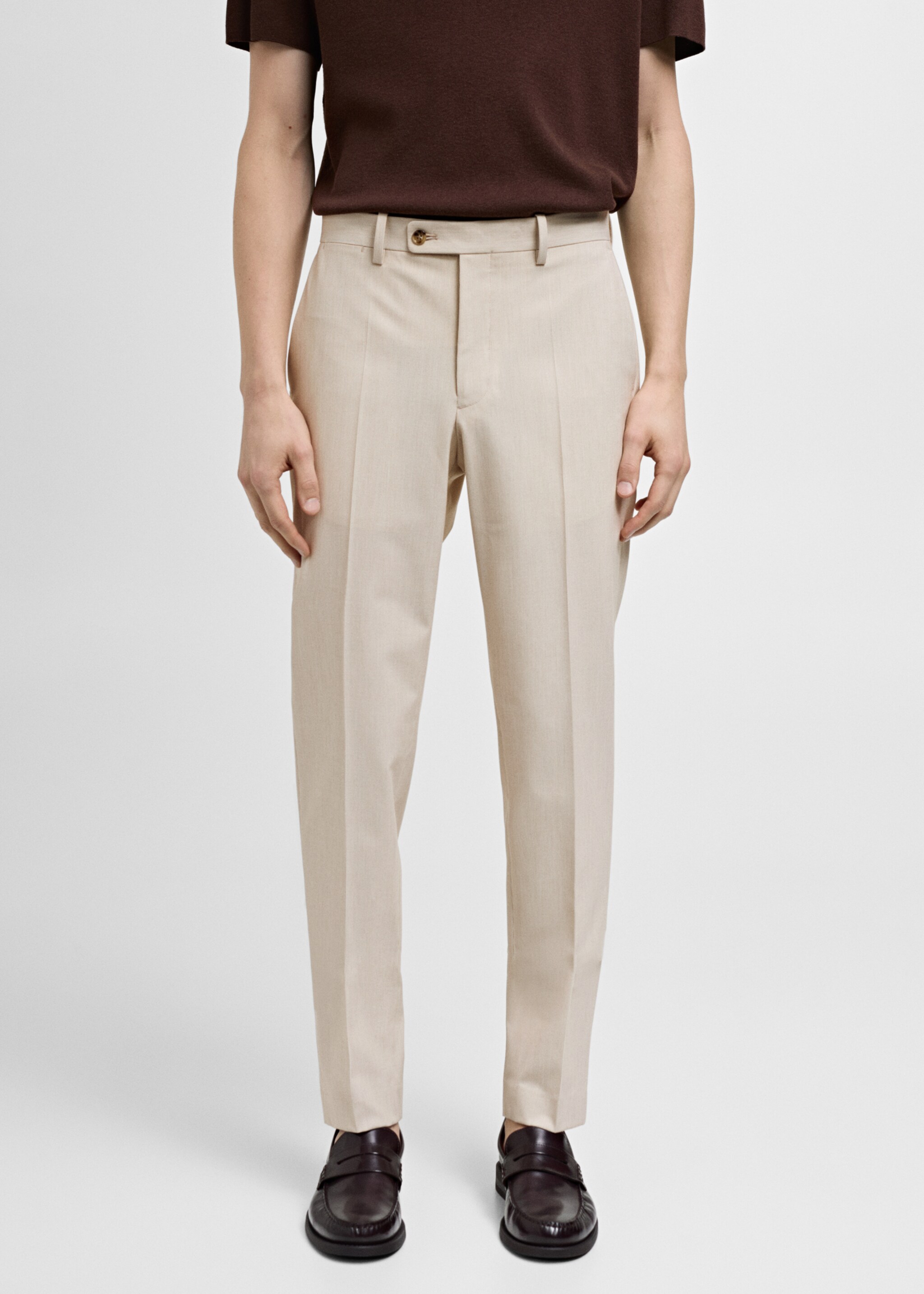 Stretch-fabric slim-fit suit trousers - Medium plane, Beige. Ref: 77000579-00.