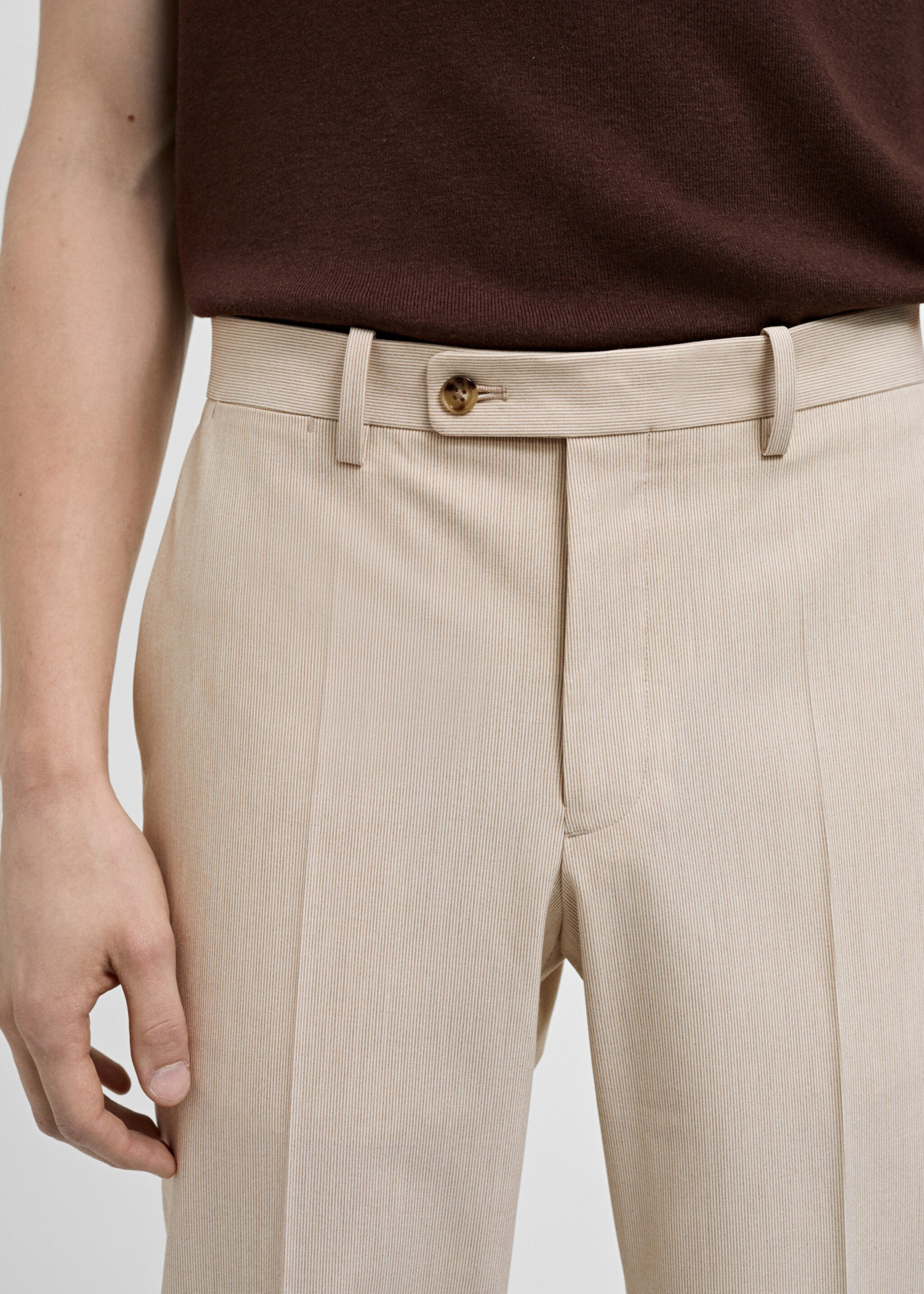 Stretch-fabric slim-fit suit trousers - Details of the article 1, Beige. Ref: 77000579-00.