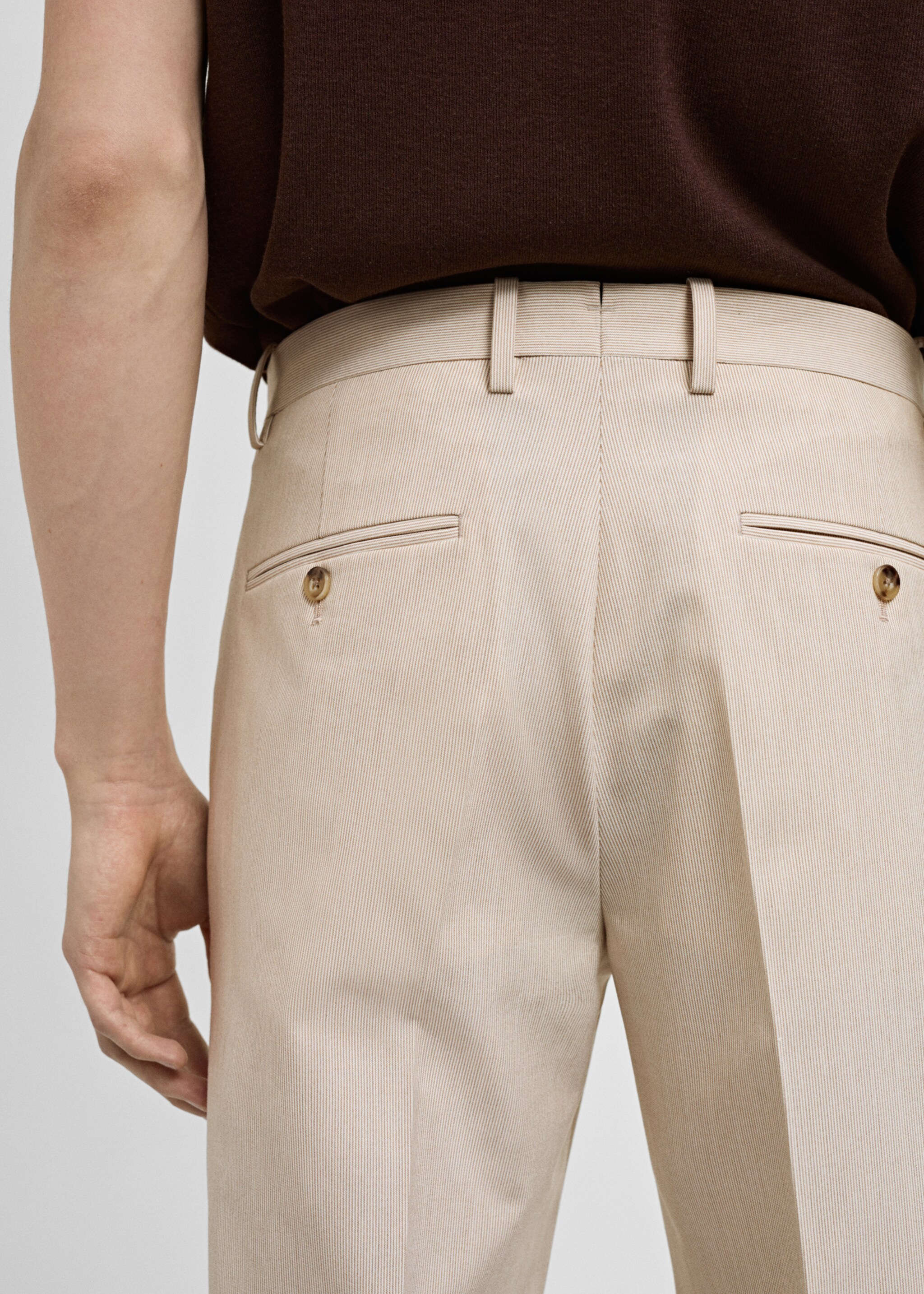Stretch-fabric slim-fit suit trousers - Details of the article 6, Beige. Ref: 77000579-00.