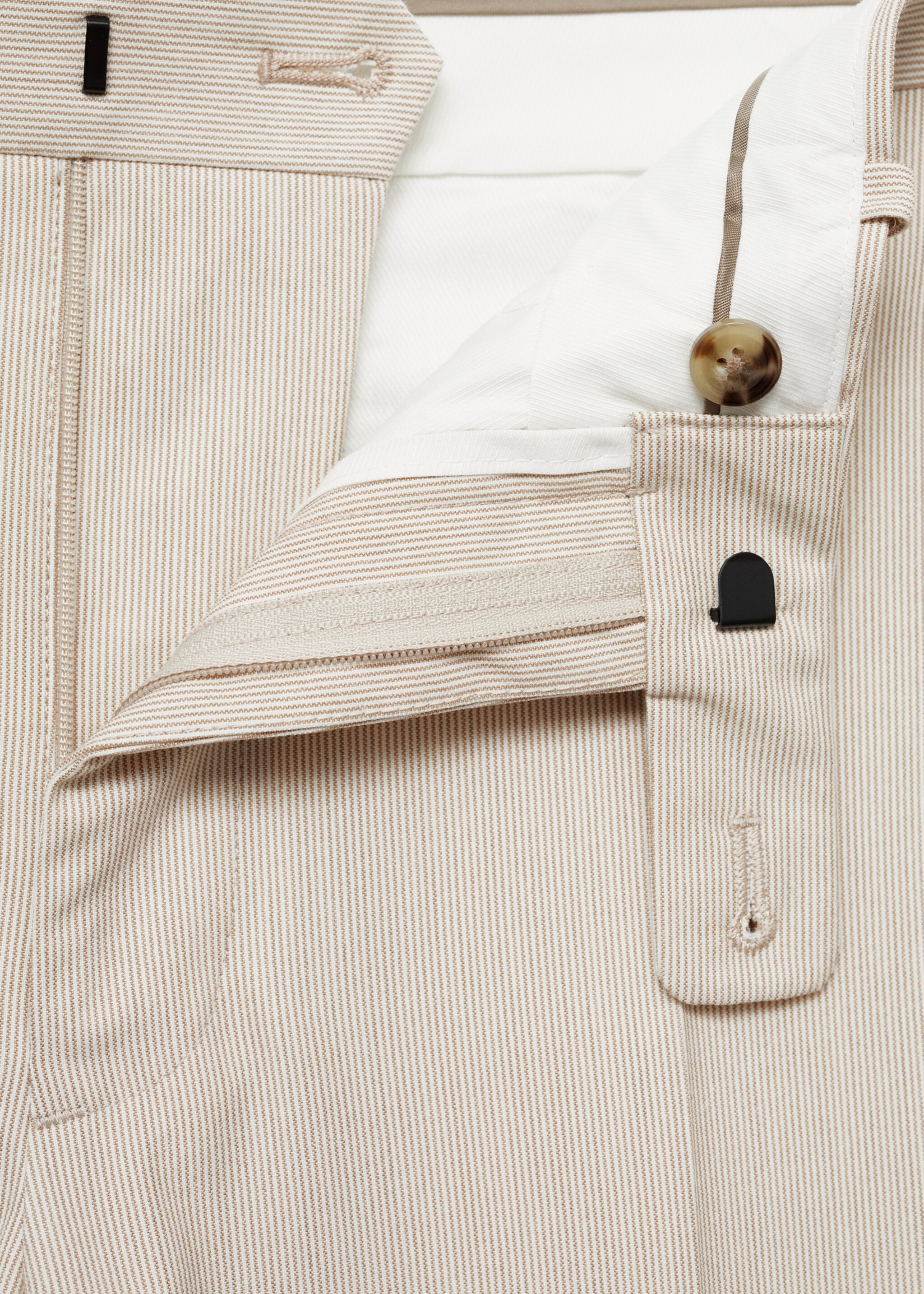 Stretch-fabric slim-fit suit trousers - Details of the article 8, Beige. Ref: 77000579-00.