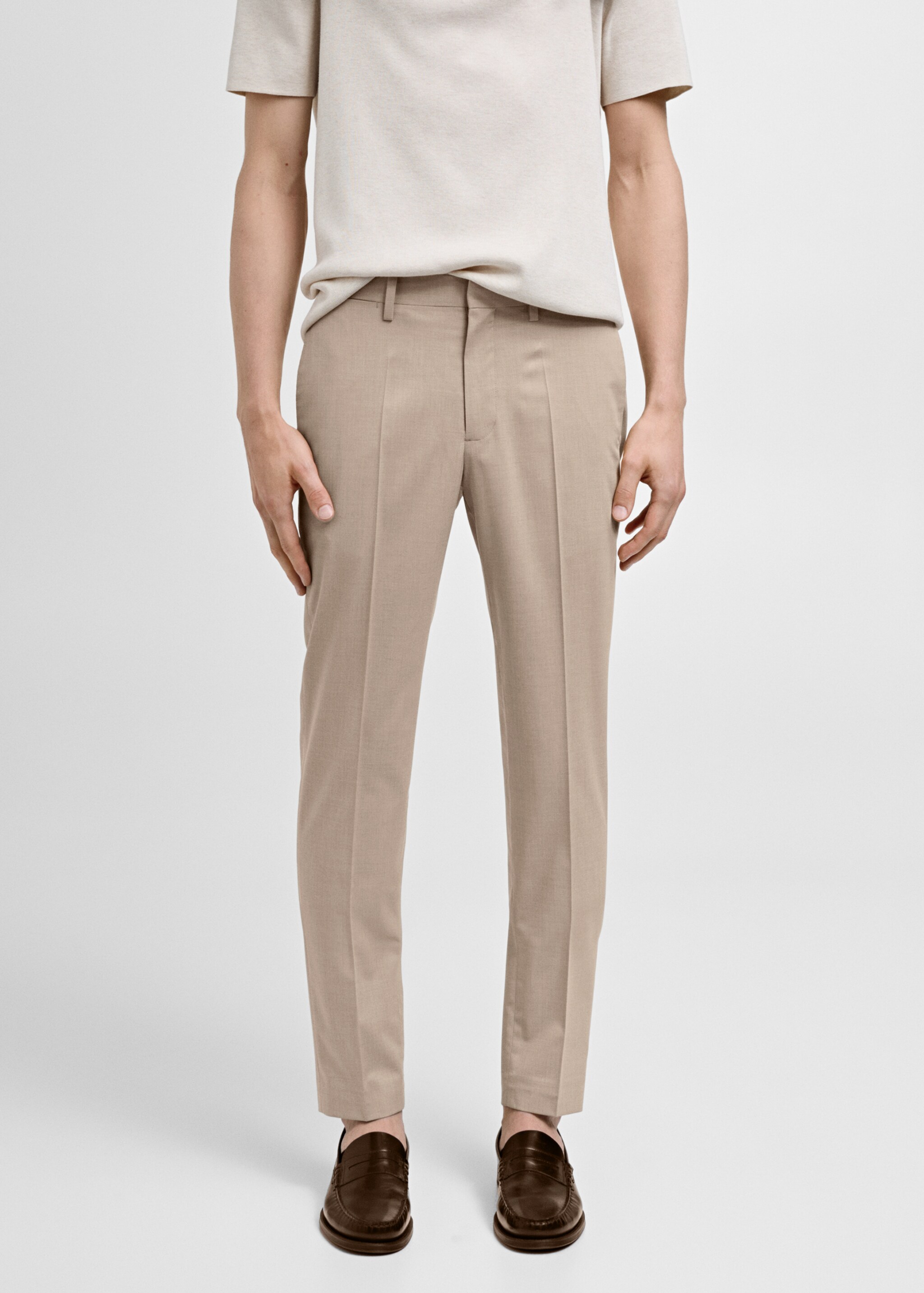 Stretch fabric super slim-fit suit trousers - Medium plane, Beige. Ref: 77000580-00.
