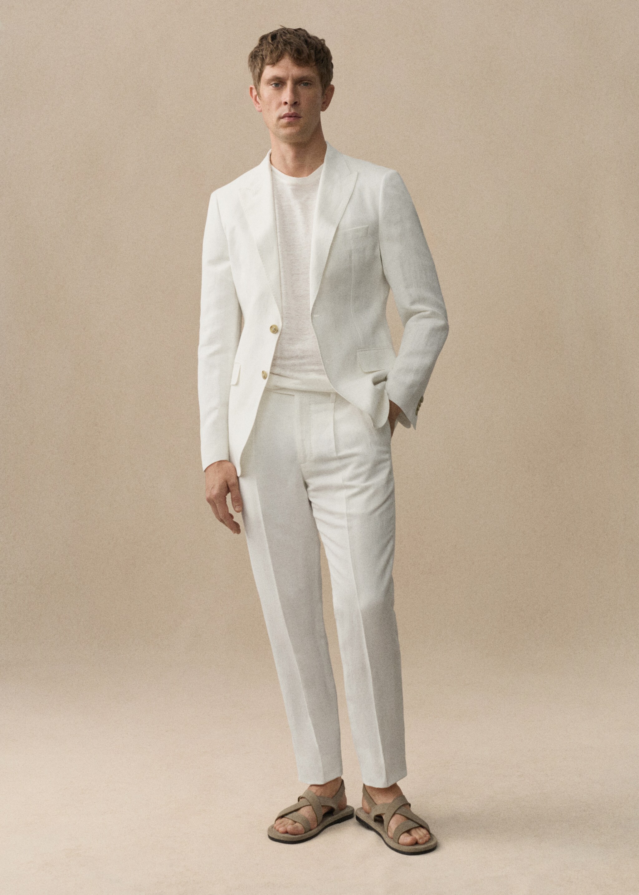 100% linen slim-fit suit trousers - Details of the article 3