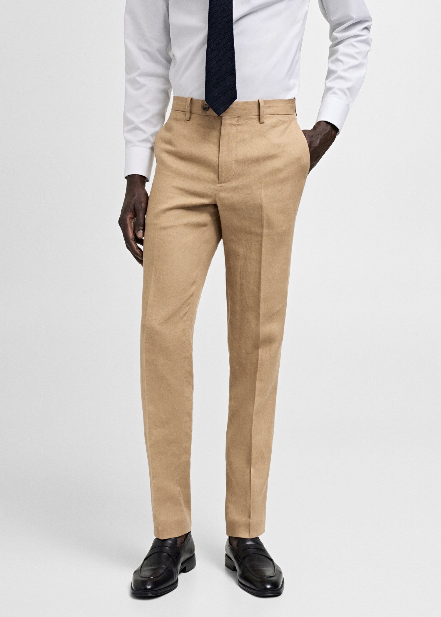 100% linen slim-fit suit trousers - Medium plane