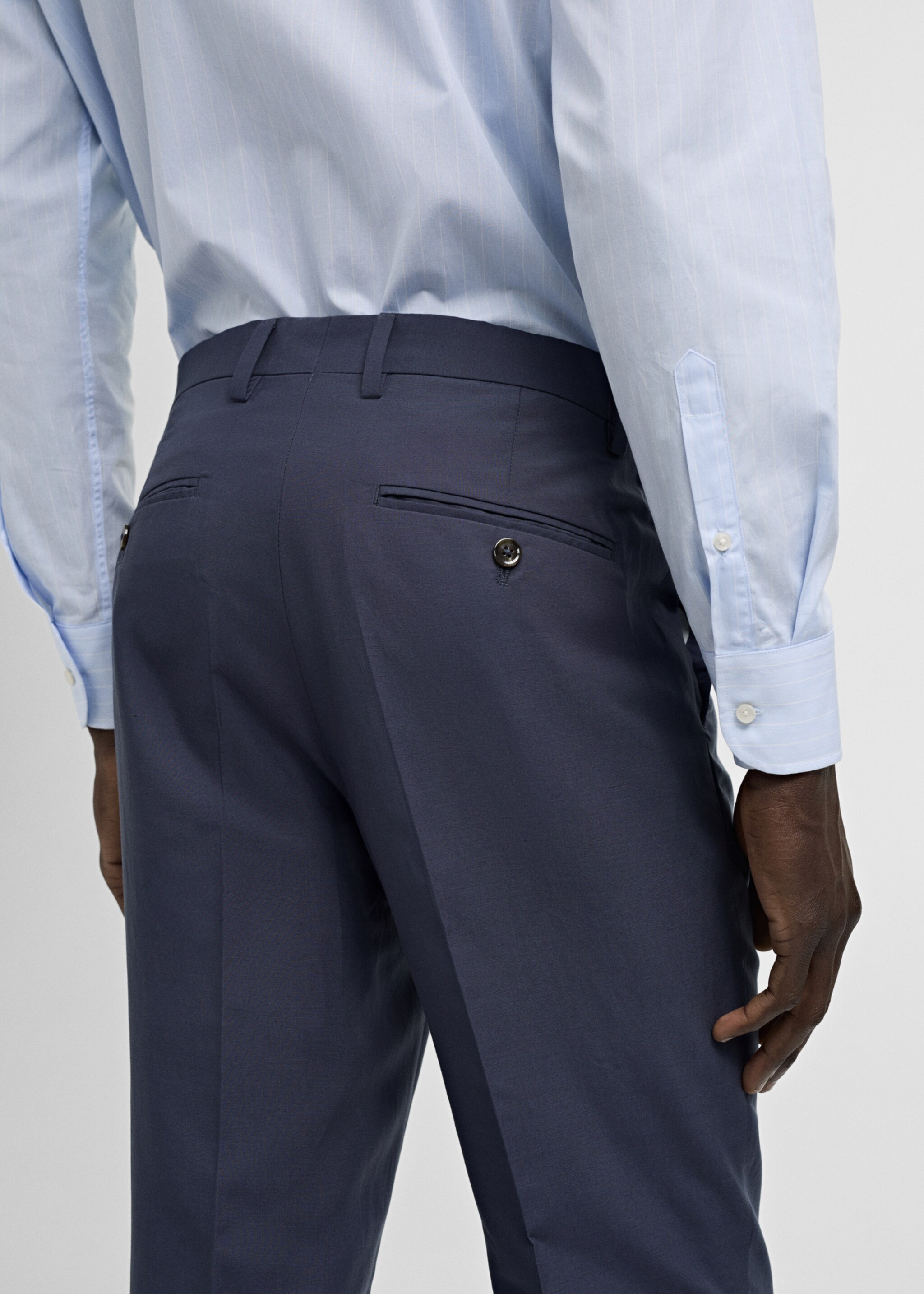 Stretch-fabric slim-fit suit trousers - Details of the article 2, Blue. Ref: 77000592-00.