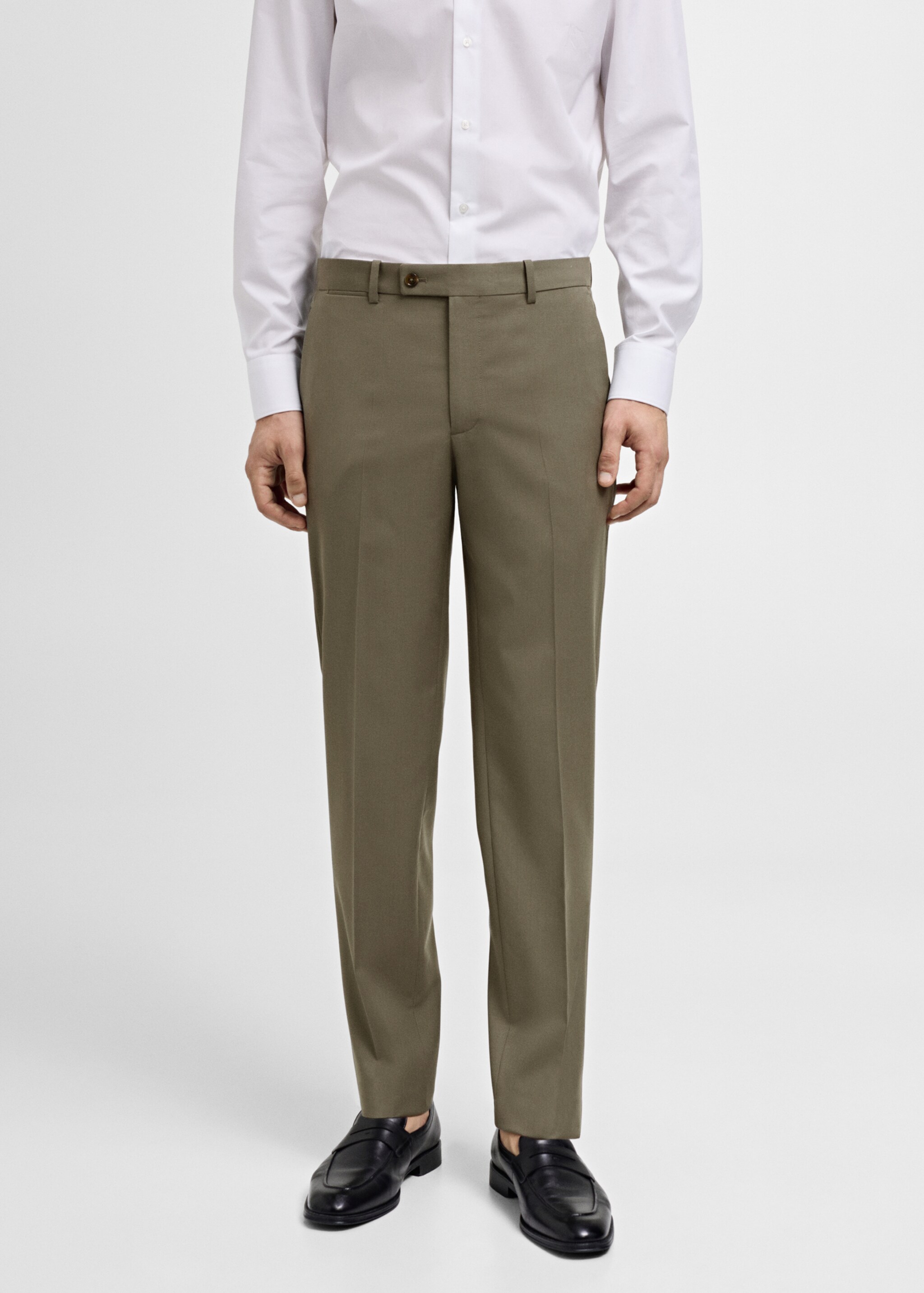 100% virgin wool slim-fit suit trousers - Medium plane, Pastel Green. Ref: 77000593-00.