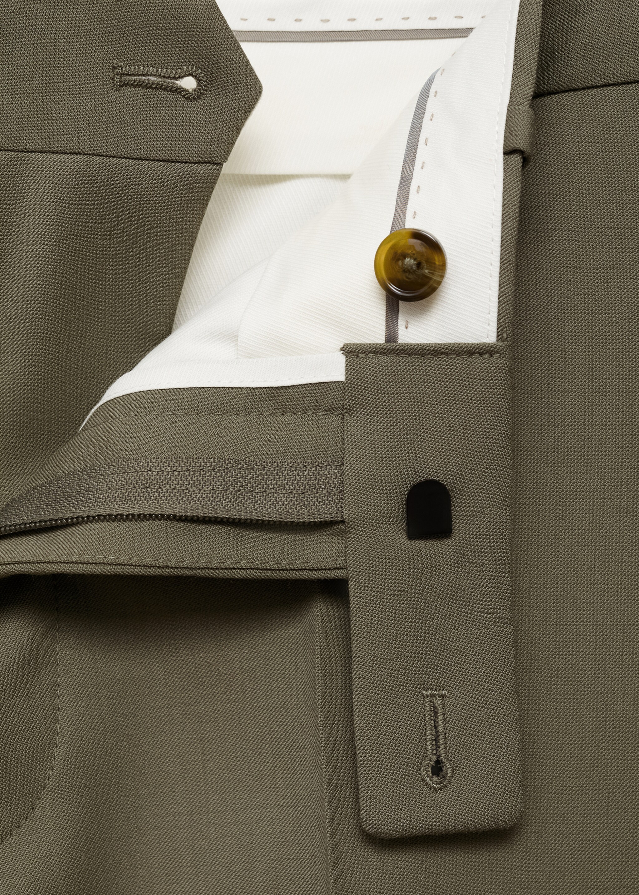 100% virgin wool slim-fit suit trousers - Details of the article 8, Pastel Green. Ref: 77000593-00.