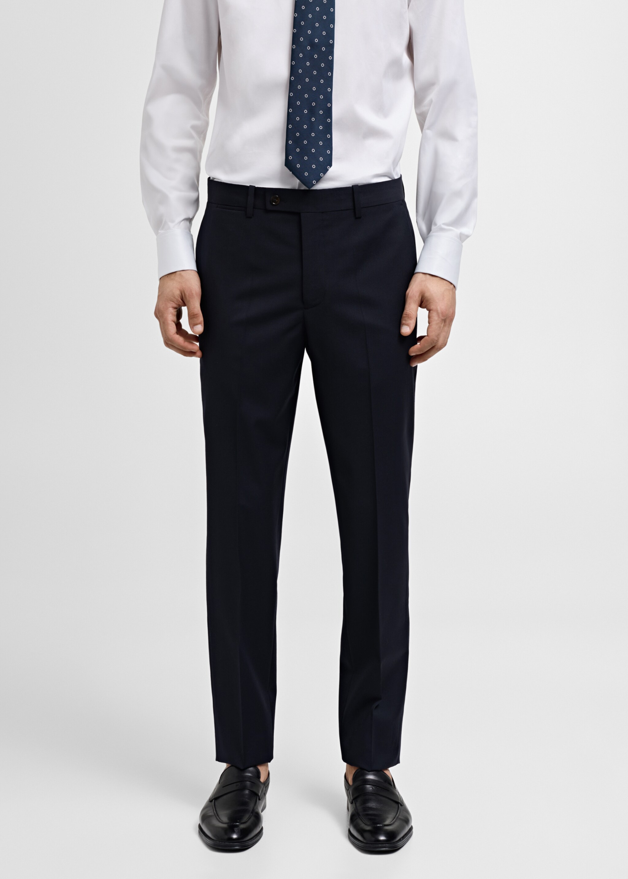100% virgin wool slim-fit suit trousers - Medium plane, Dark Navy. Ref: 77000593-00.