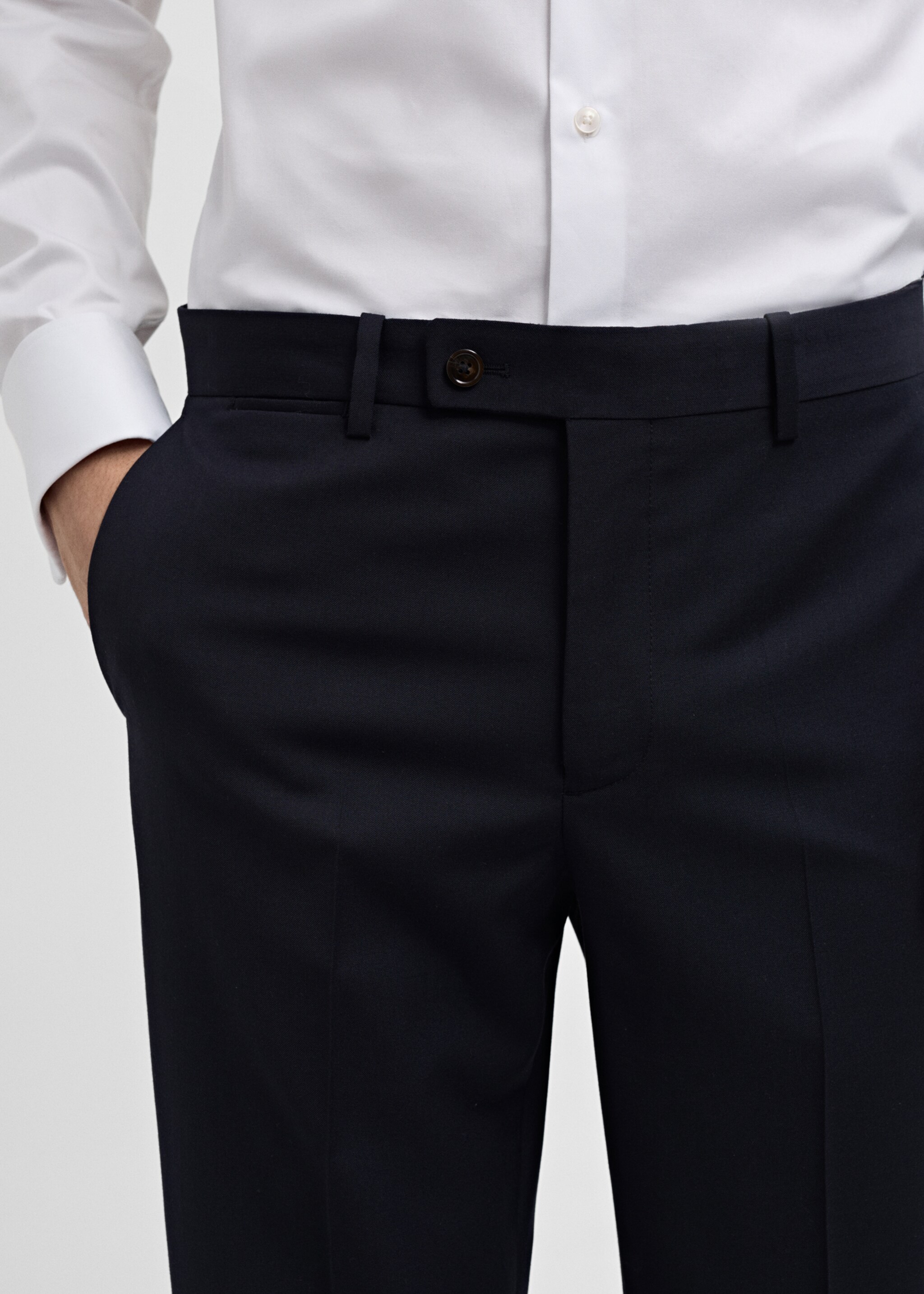 100% virgin wool slim-fit suit trousers - Details of the article 1, Dark Navy. Ref: 77000593-00.
