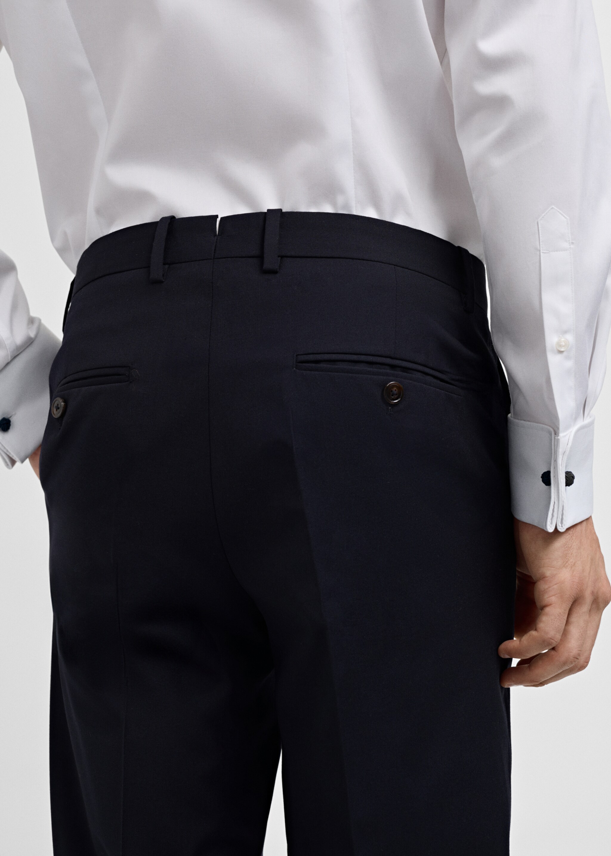 100% virgin wool slim-fit suit trousers - Details of the article 6, Dark Navy. Ref: 77000593-00.