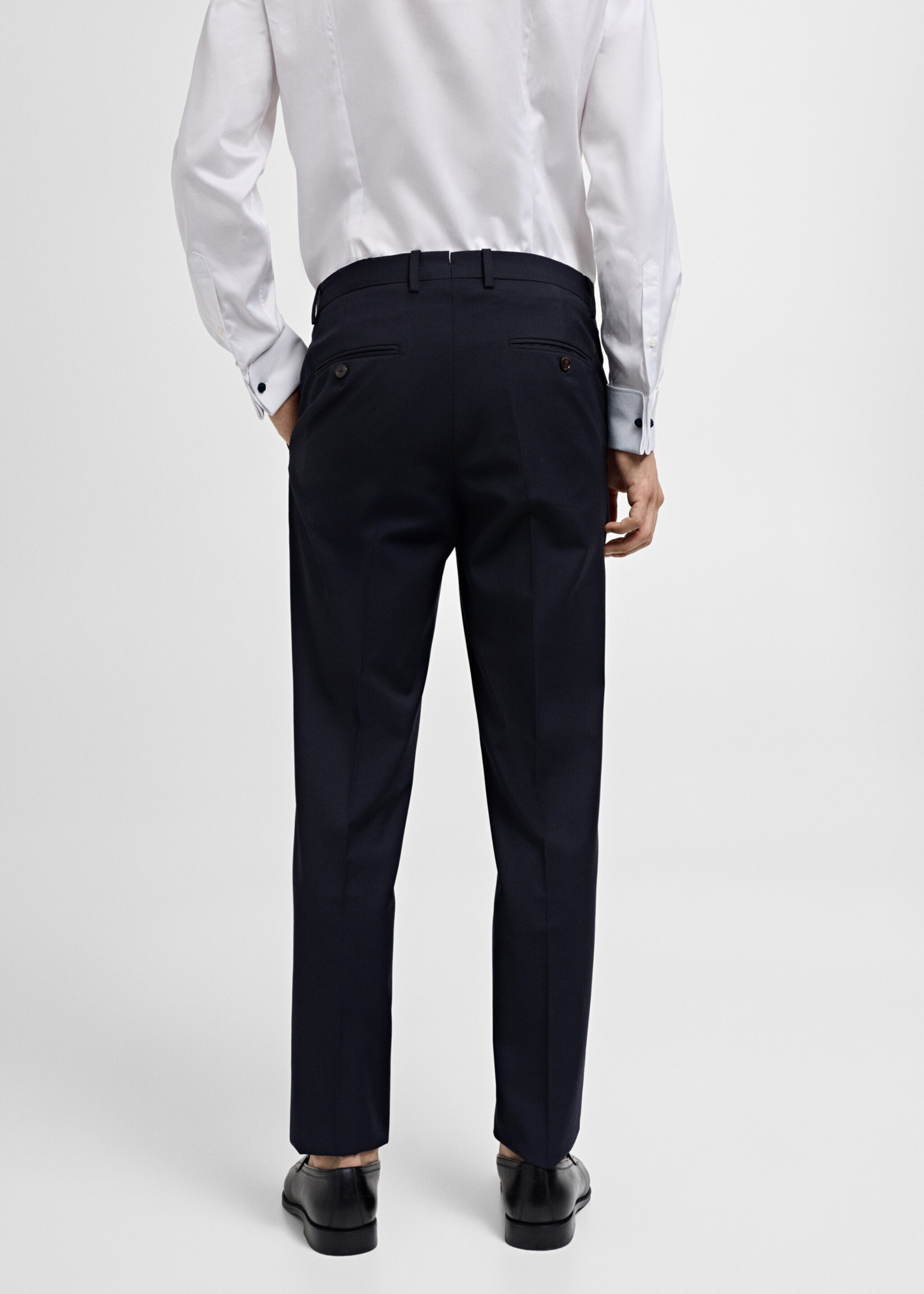 100% virgin wool slim-fit suit trousers - Reverse of the article, Dark Navy. Ref: 77000593-00.
