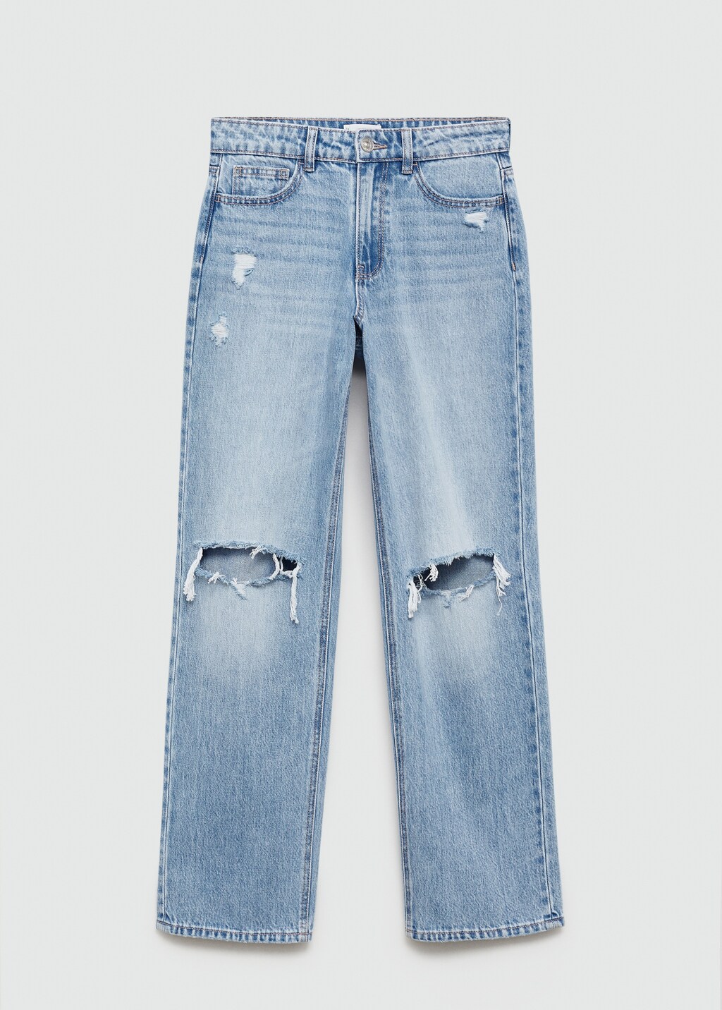 Ripped medium-waist straight jeans - Teen Girl | MANGO