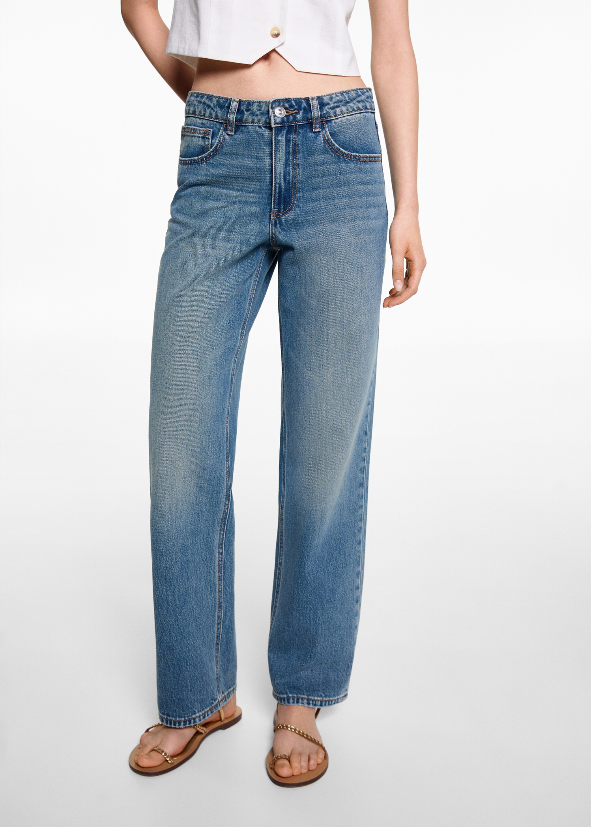 Gerade Jeans mit mittlerem Bund - Detail des Artikels 1, Mittelgrau Vintage. Ref: 77000620-00.