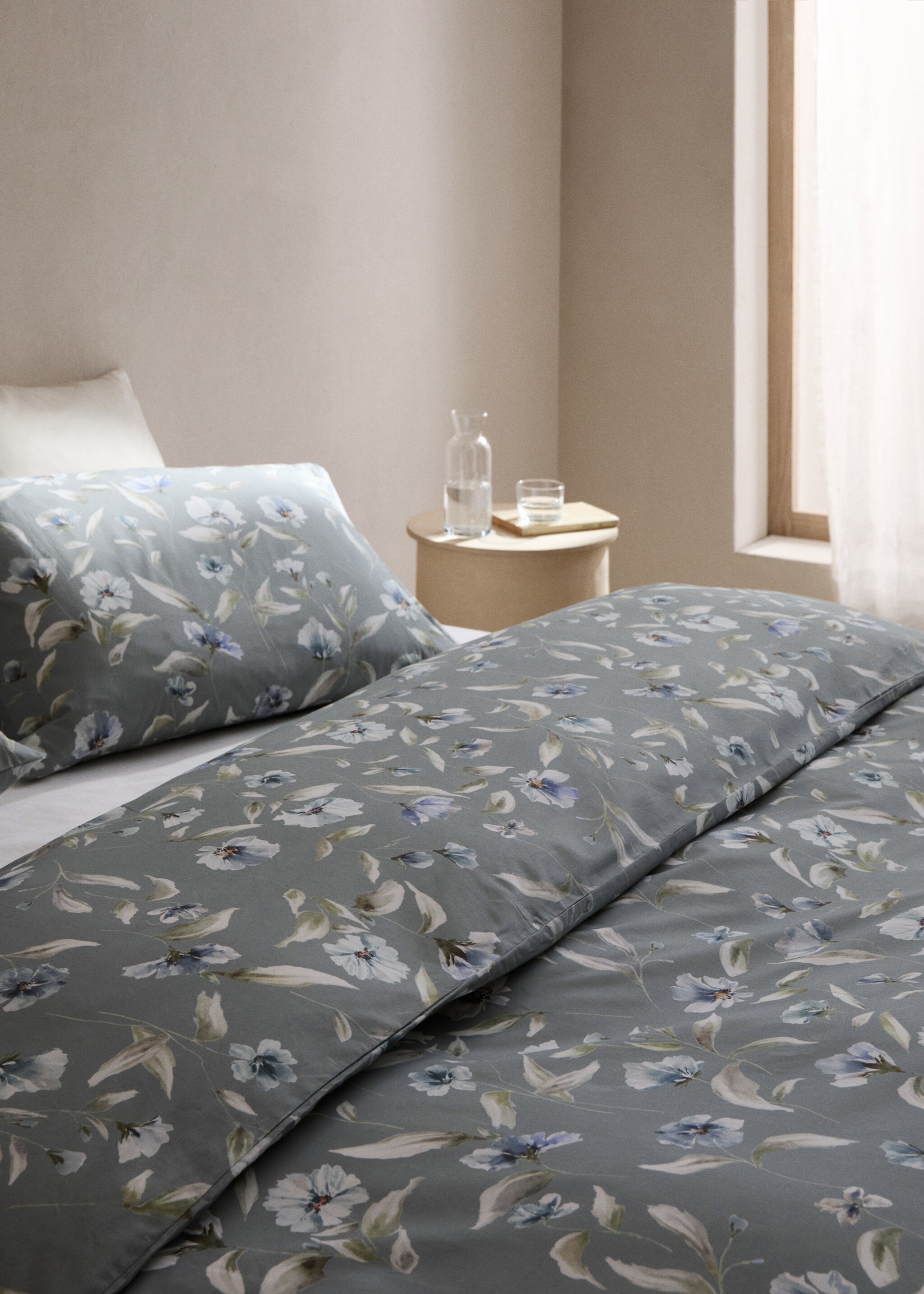 Housse de couette 100 % coton fleurs lit 90 cm - Détail de l'article 7, Vert d´eau. Ref: 77000633-00.