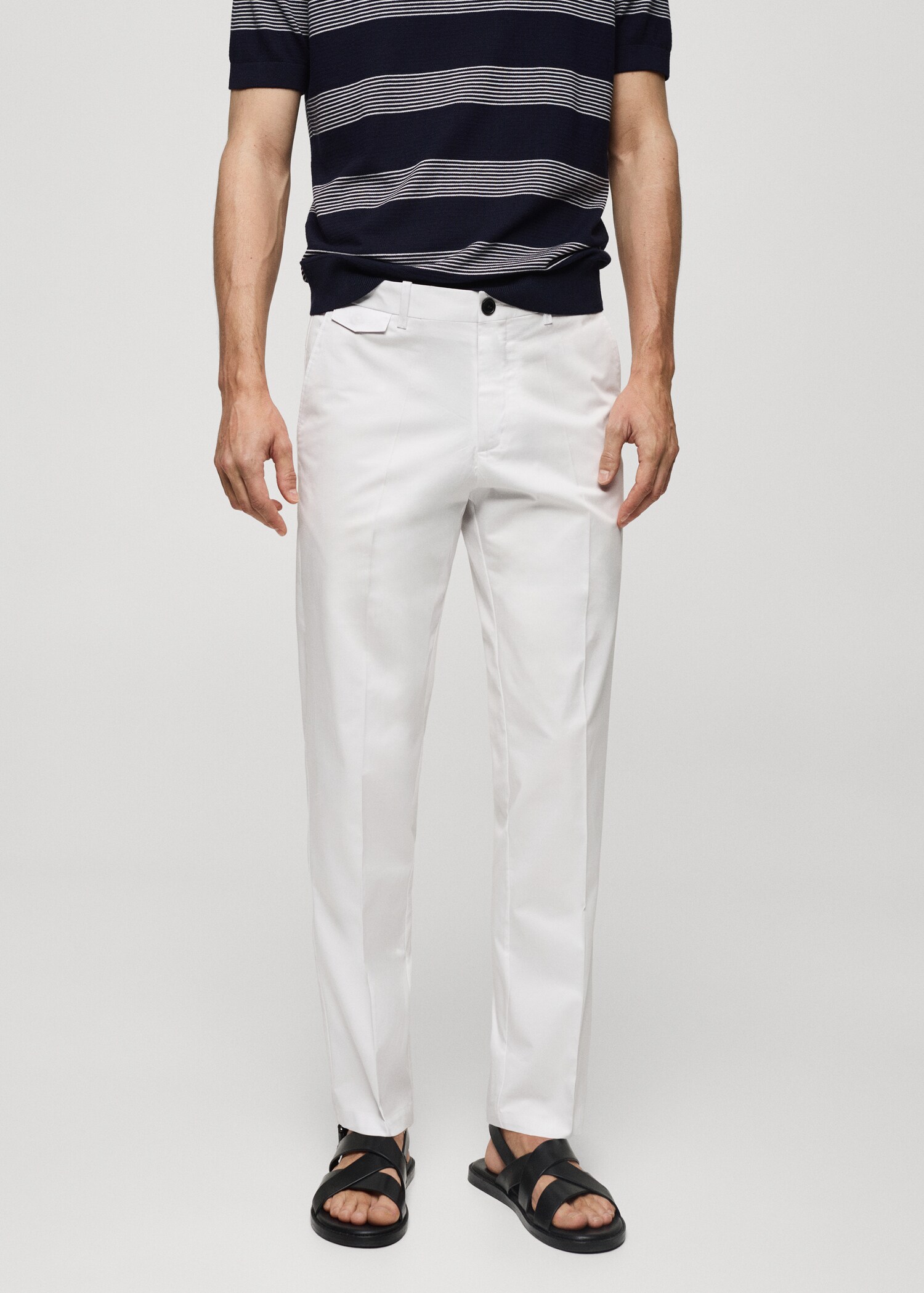 Regular fit structure cotton trousers - Medium plane