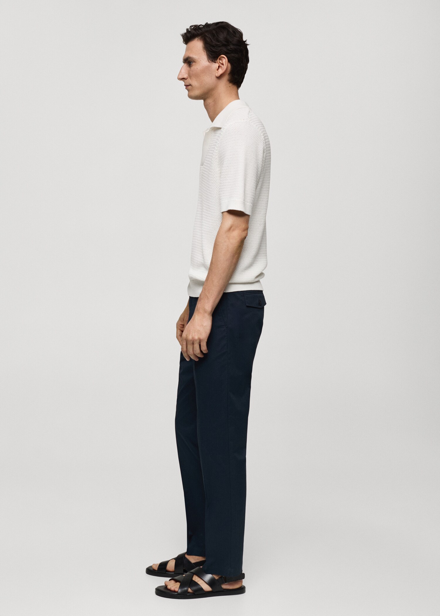 Regular fit structure cotton trousers - Details of the article 2