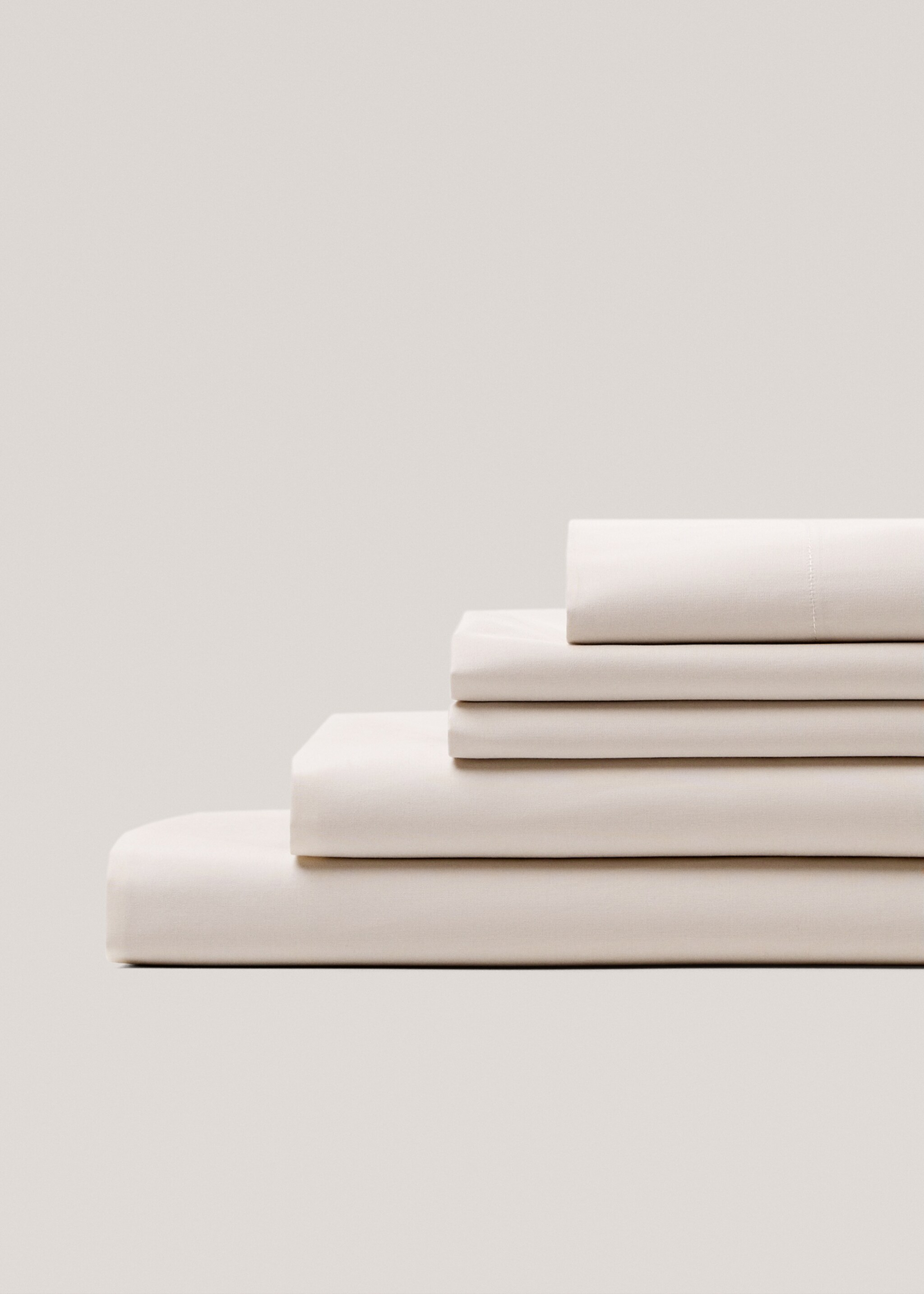 Plahta s gumom od pamučnog perkala 300 niti za krevet od 160 cm - Detalji artikla 2, Bež. Ref: 77001032-00.