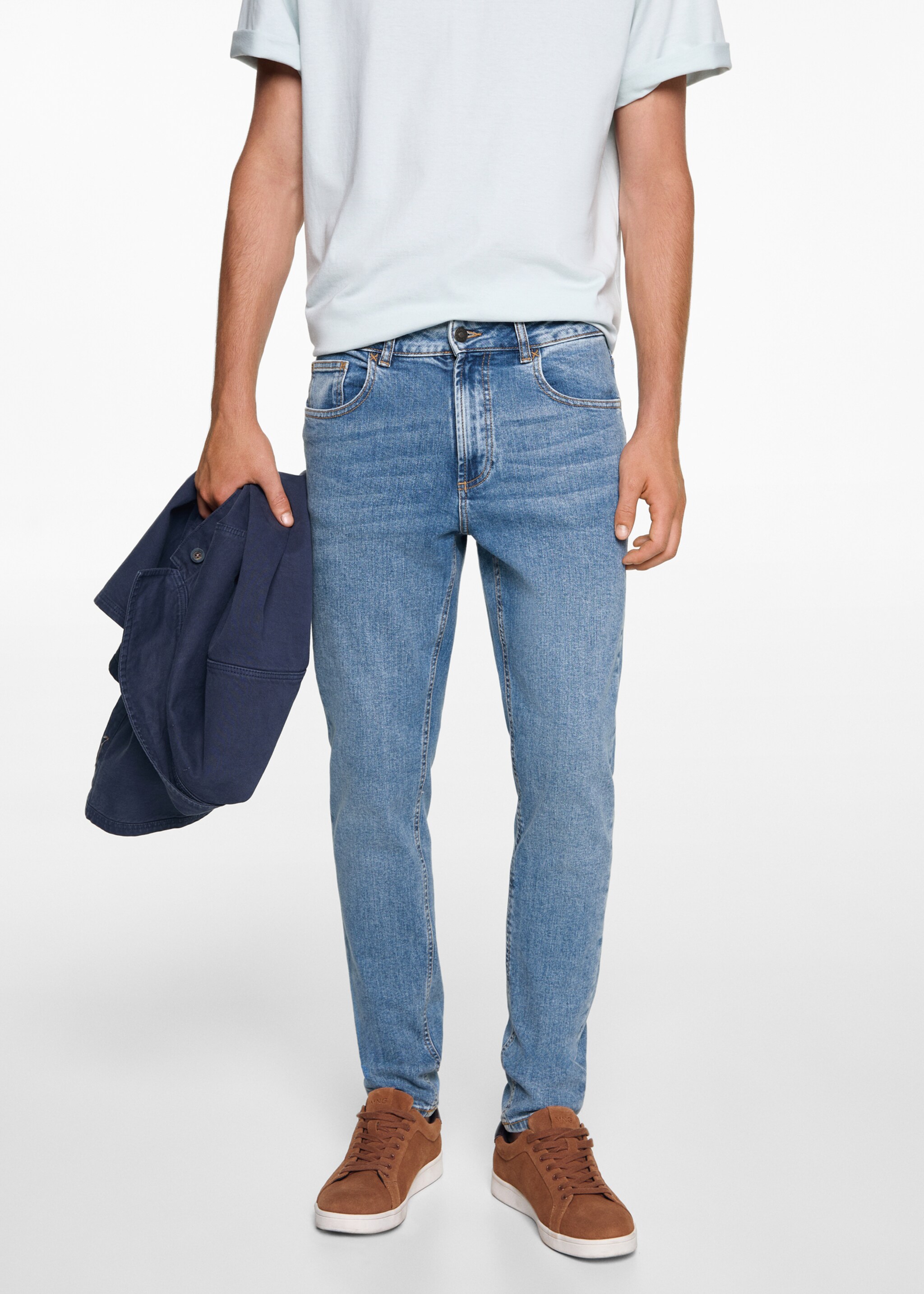 Slim-fit jeans - Detail van het artikel 6, Middenblauw. Ref: 77001514-00.