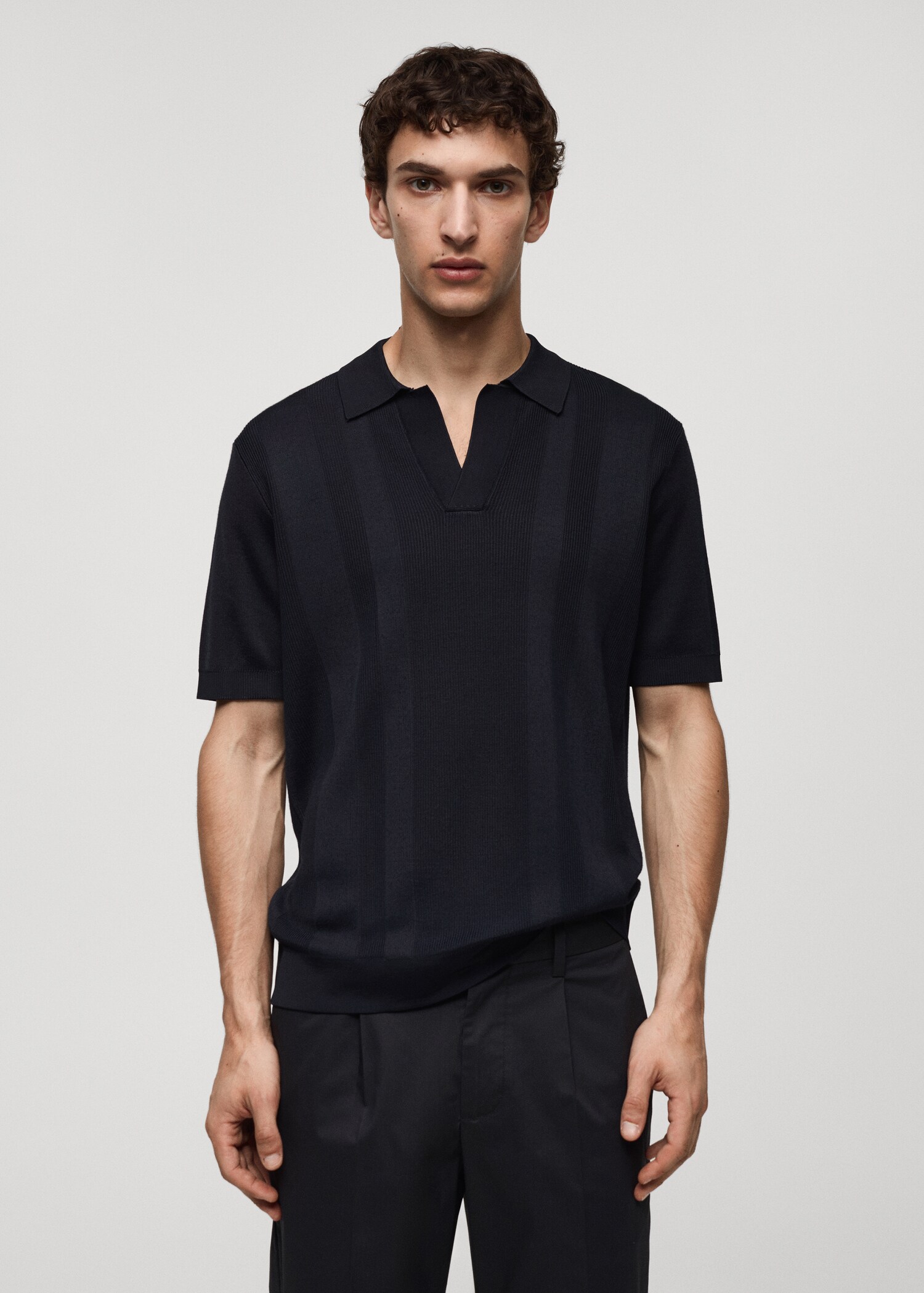 Ribbed knit polo shirt - Medium plane