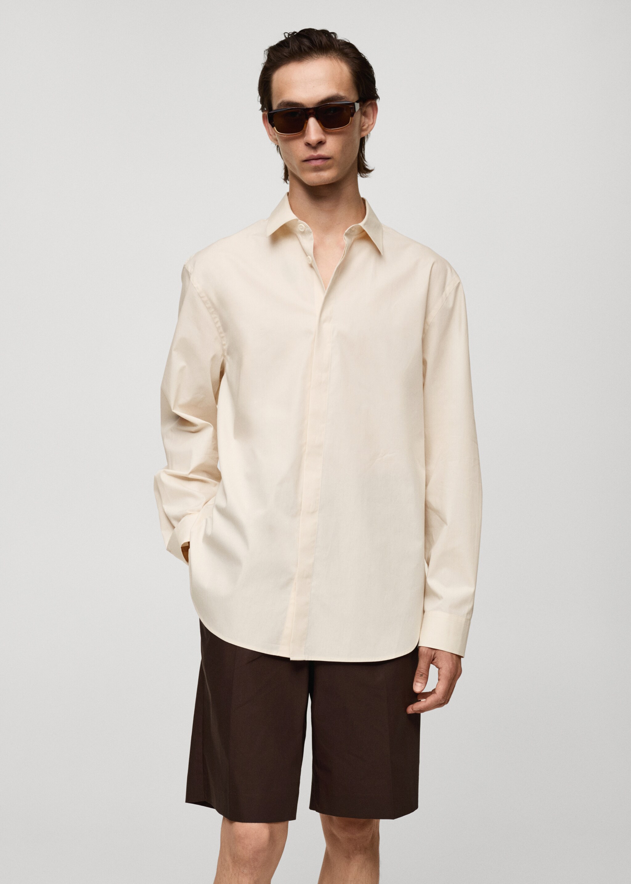 Chemise regular-fit 100 % coton - Plan moyen, Écru. Ref: 77002541-00.