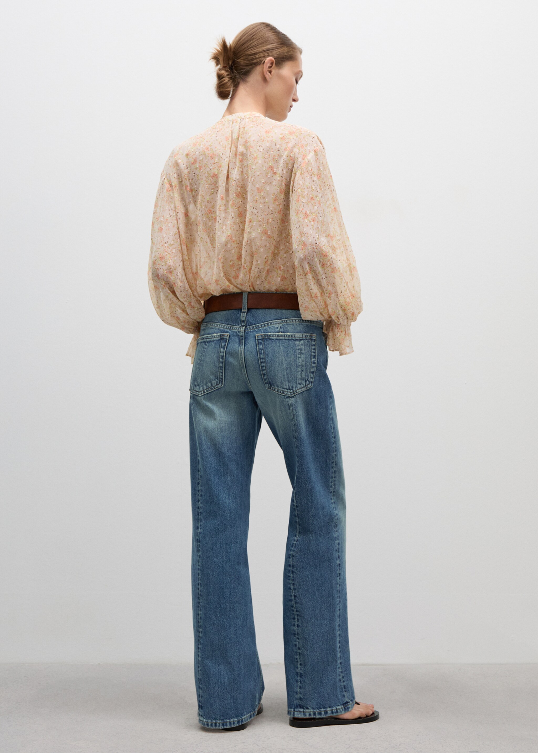 Straight jeans with decorative seams - Reverse of the article, Medium Blue. Ref: 77004022-00.