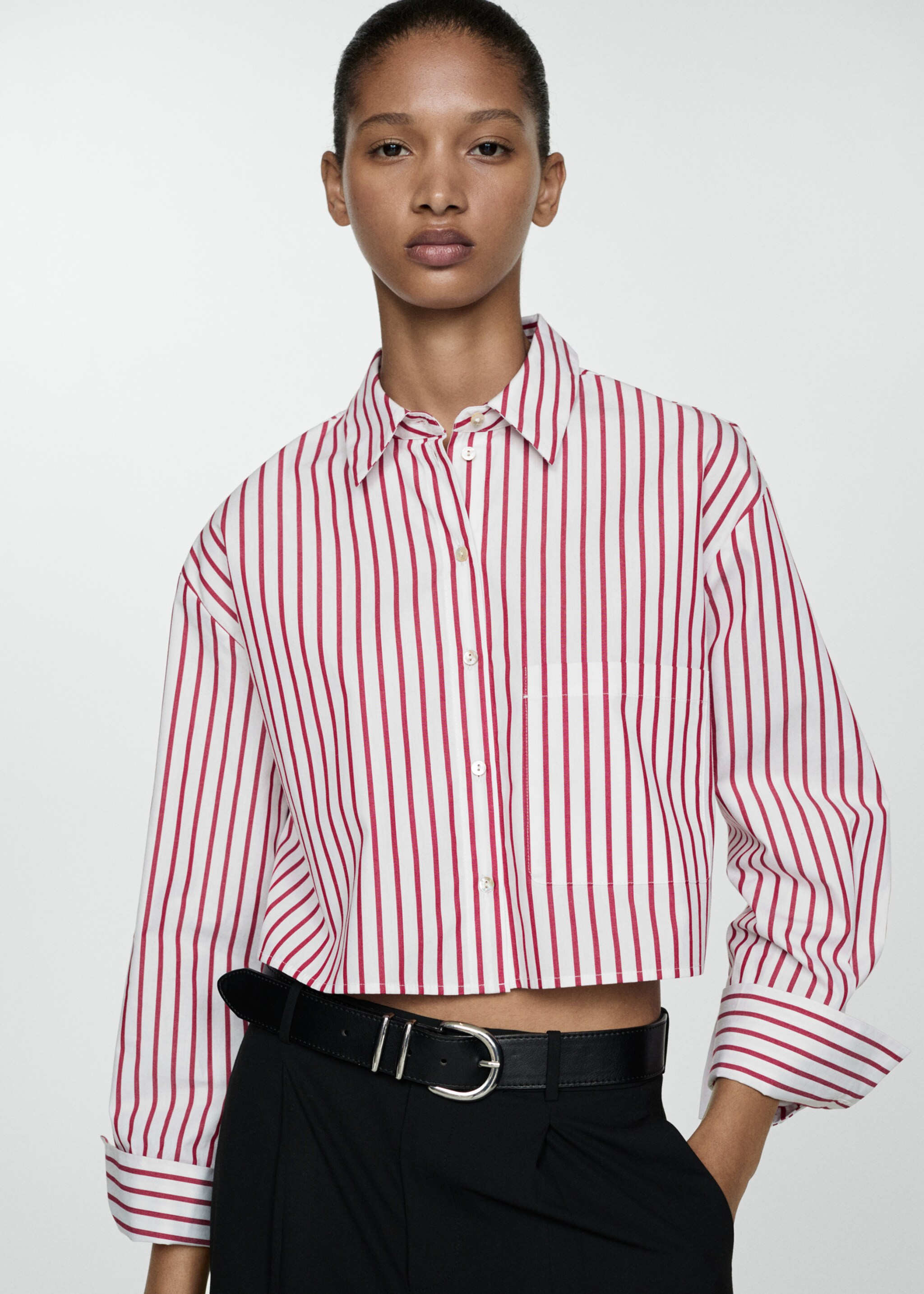 Striped cropped shirt - Medium plane, Red. Ref: 77004028-00.