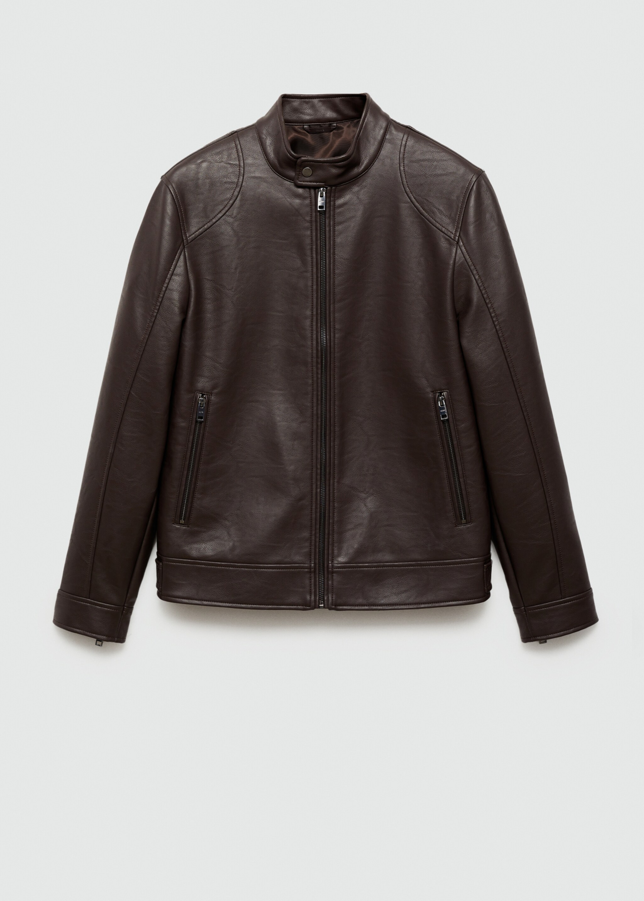 Zip-up leather-effect jacket - Article without model, Chocolate. Ref: 77004442-00.