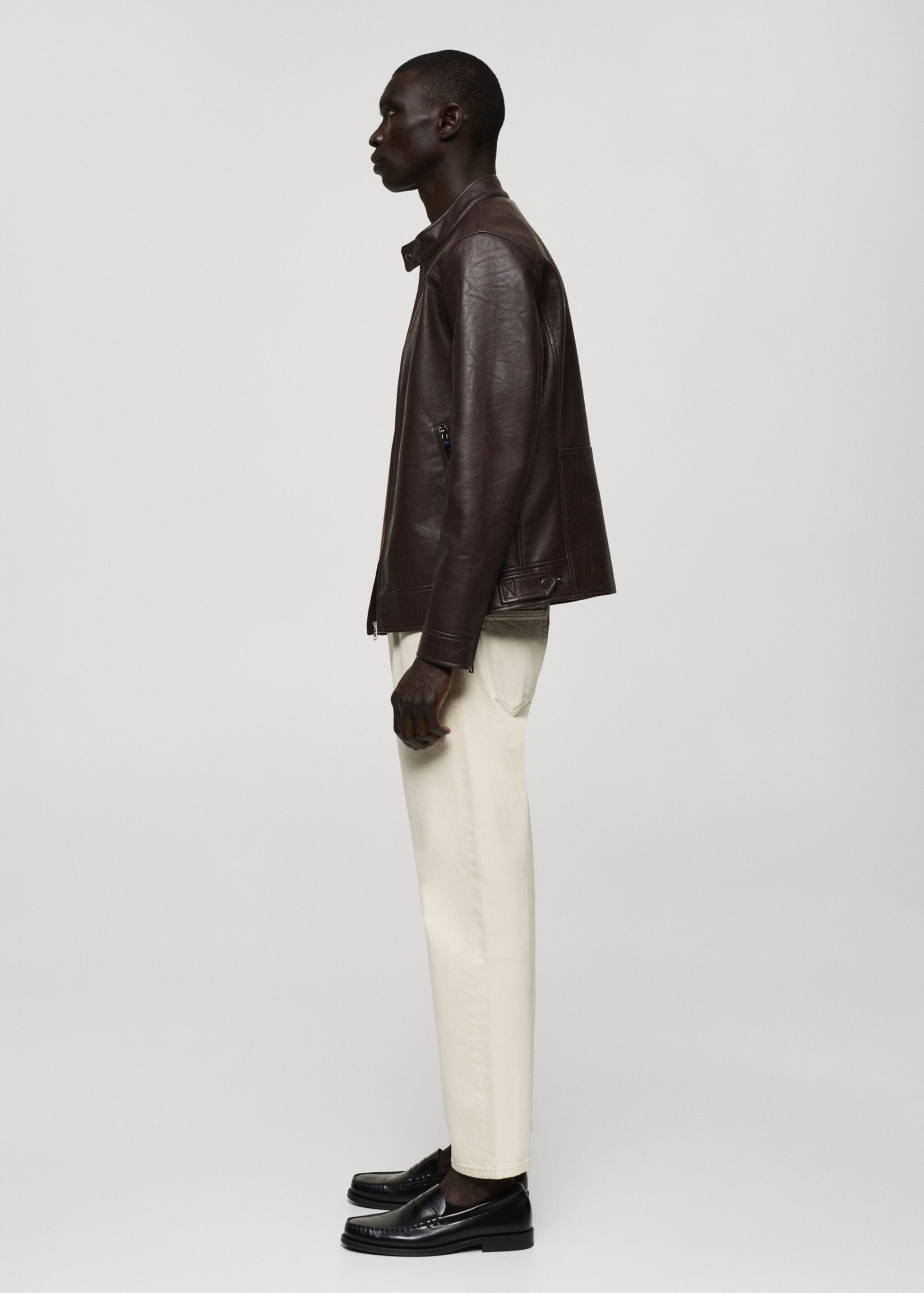 Zip-up leather-effect jacket - Details of the article 2, Chocolate. Ref: 77004442-00.